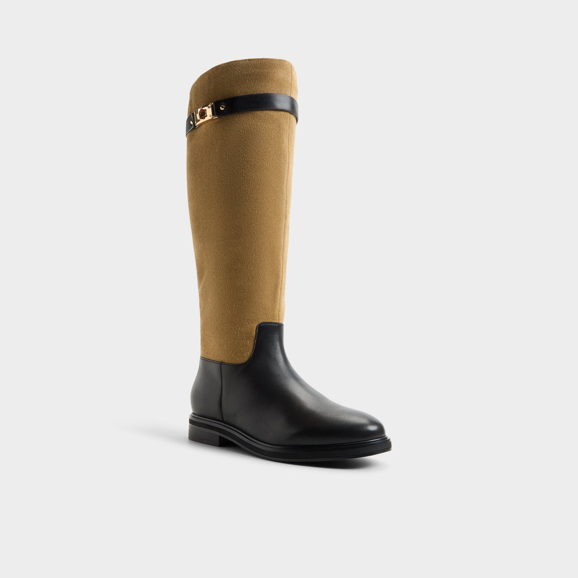 Three-quarter angle of Brown primary - multi Levie Riding boot's front side