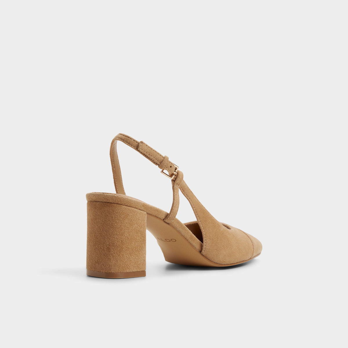 Three-quarter angle of Sand Emanuelle Slingback heel's back side