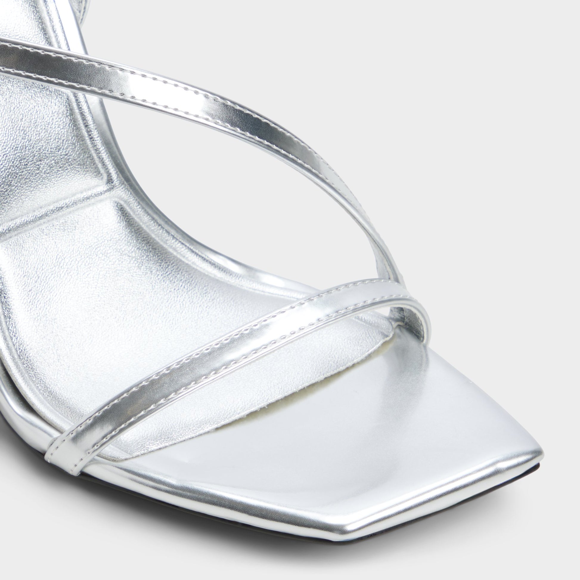 Close-up of the Silver Scintilla Strappy heeled sandal
