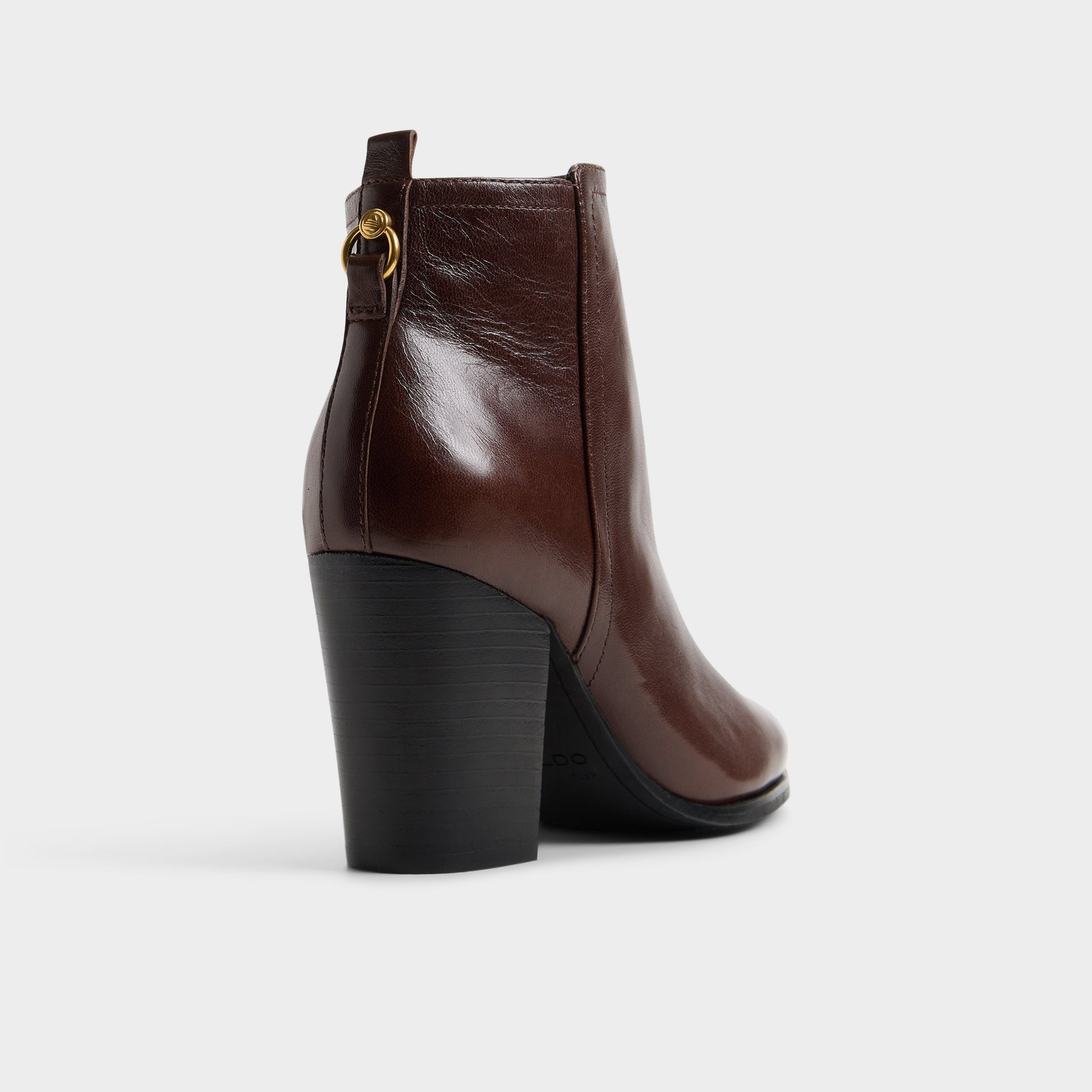 Three-quarter angle of Dark brown Noemia Block heel ankle boot's back side