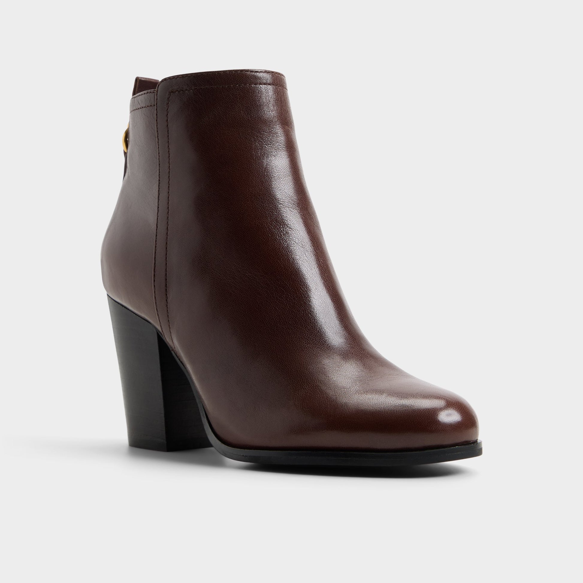 Three-quarter angle of Dark brown Noemia Block heel ankle boot's front side