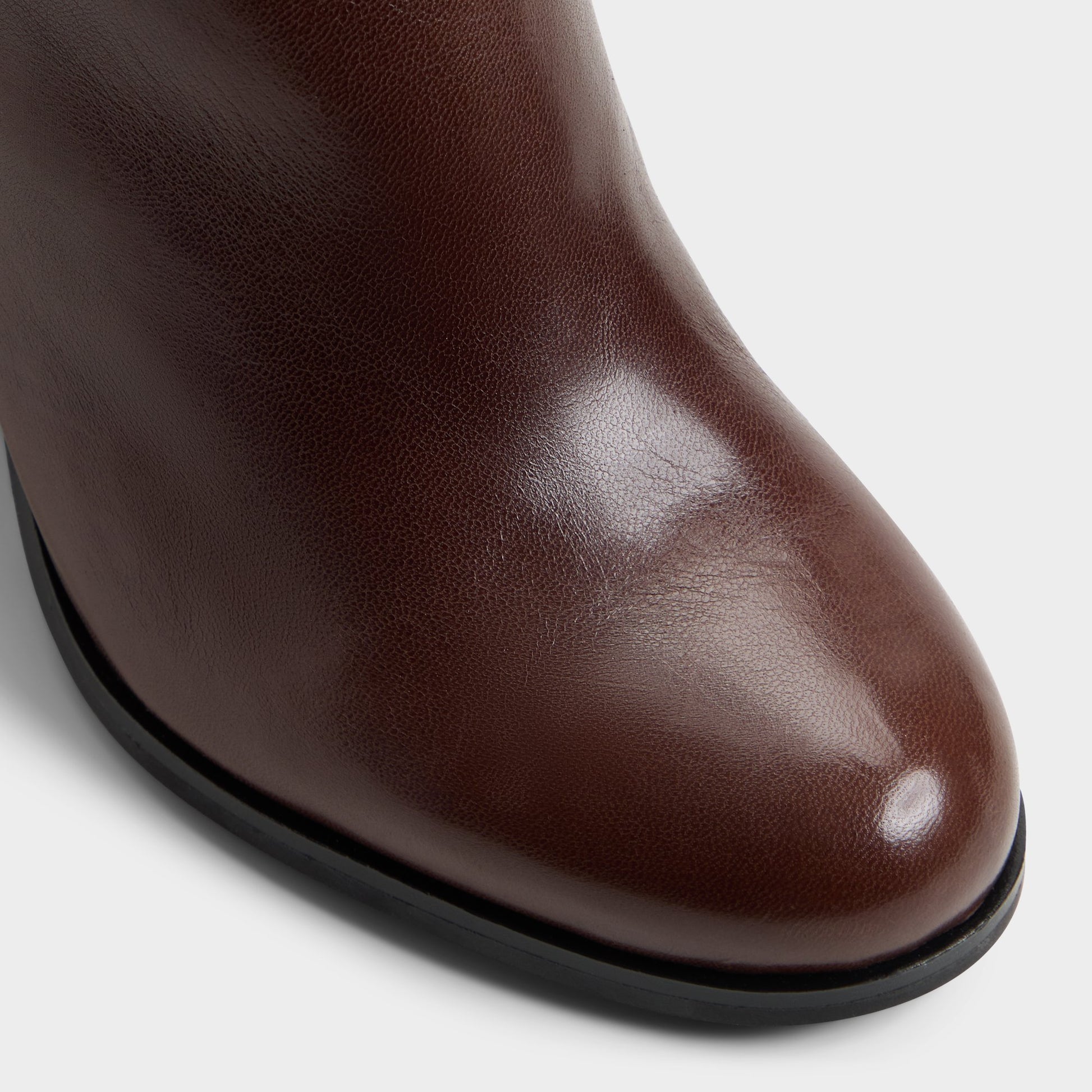 Close-up of the Dark brown Noemia Block heel ankle boot