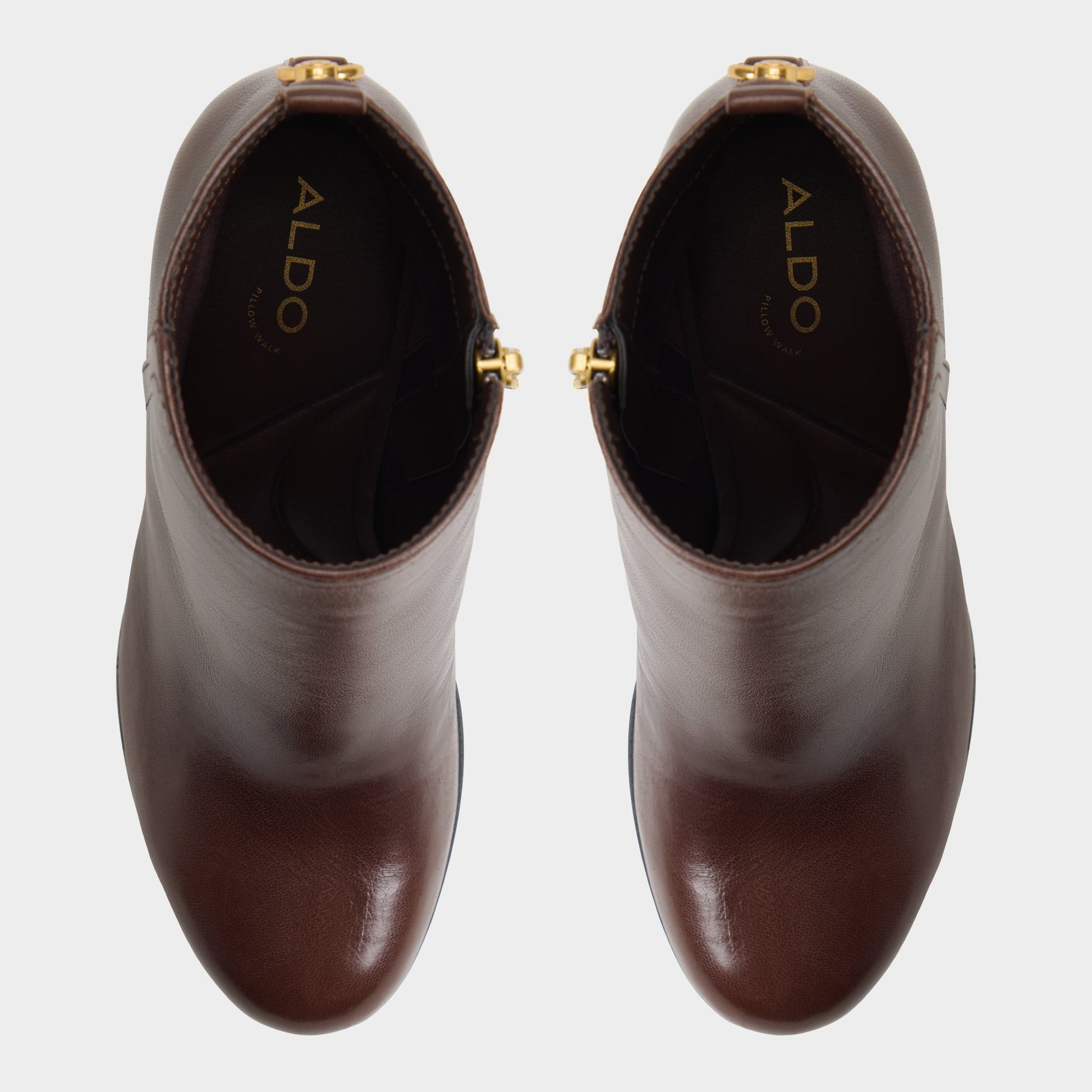 Top-down view of the Dark brown Noemia Block heel ankle boot