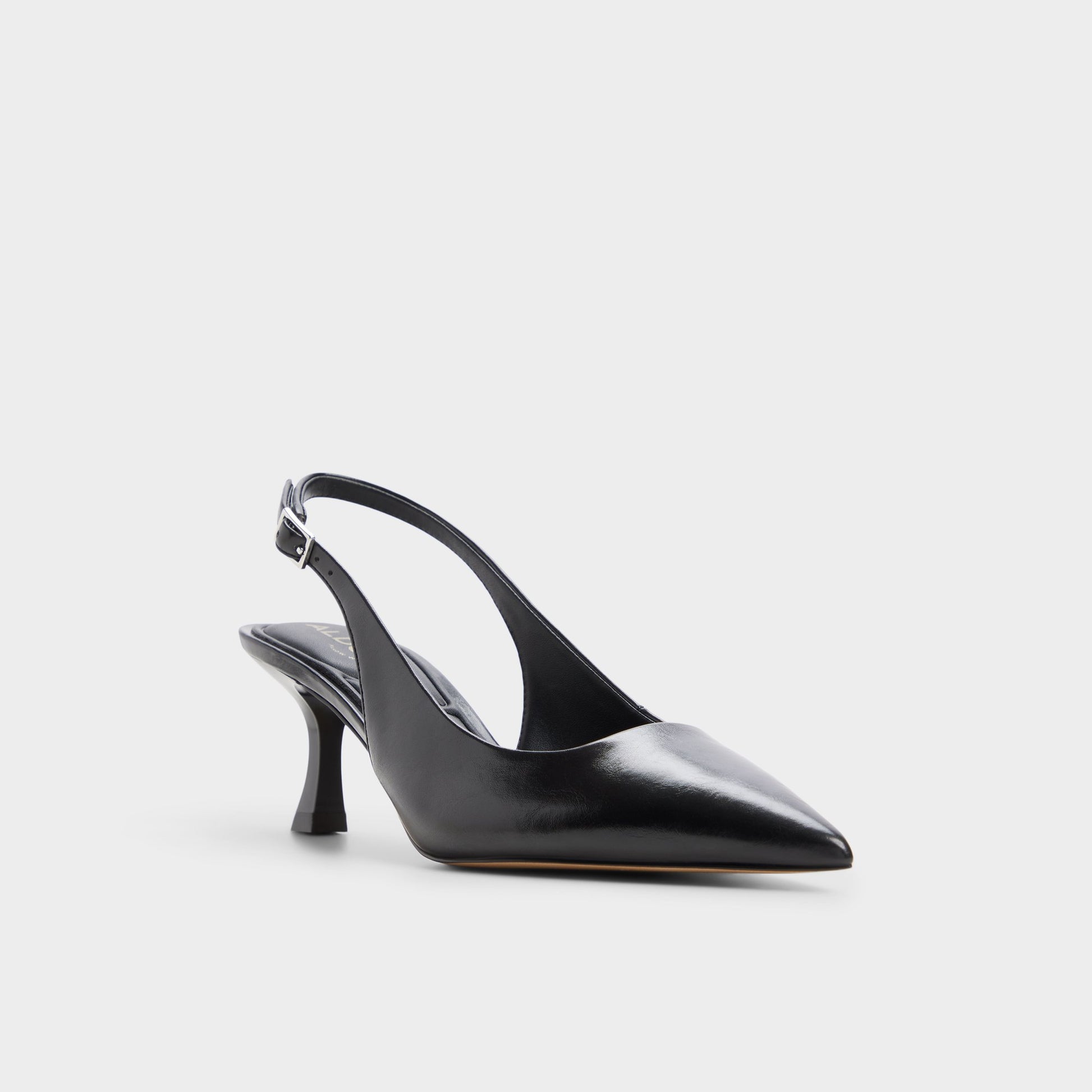 Three-quarter angle of Black Kiaria Slingback high heel's front side