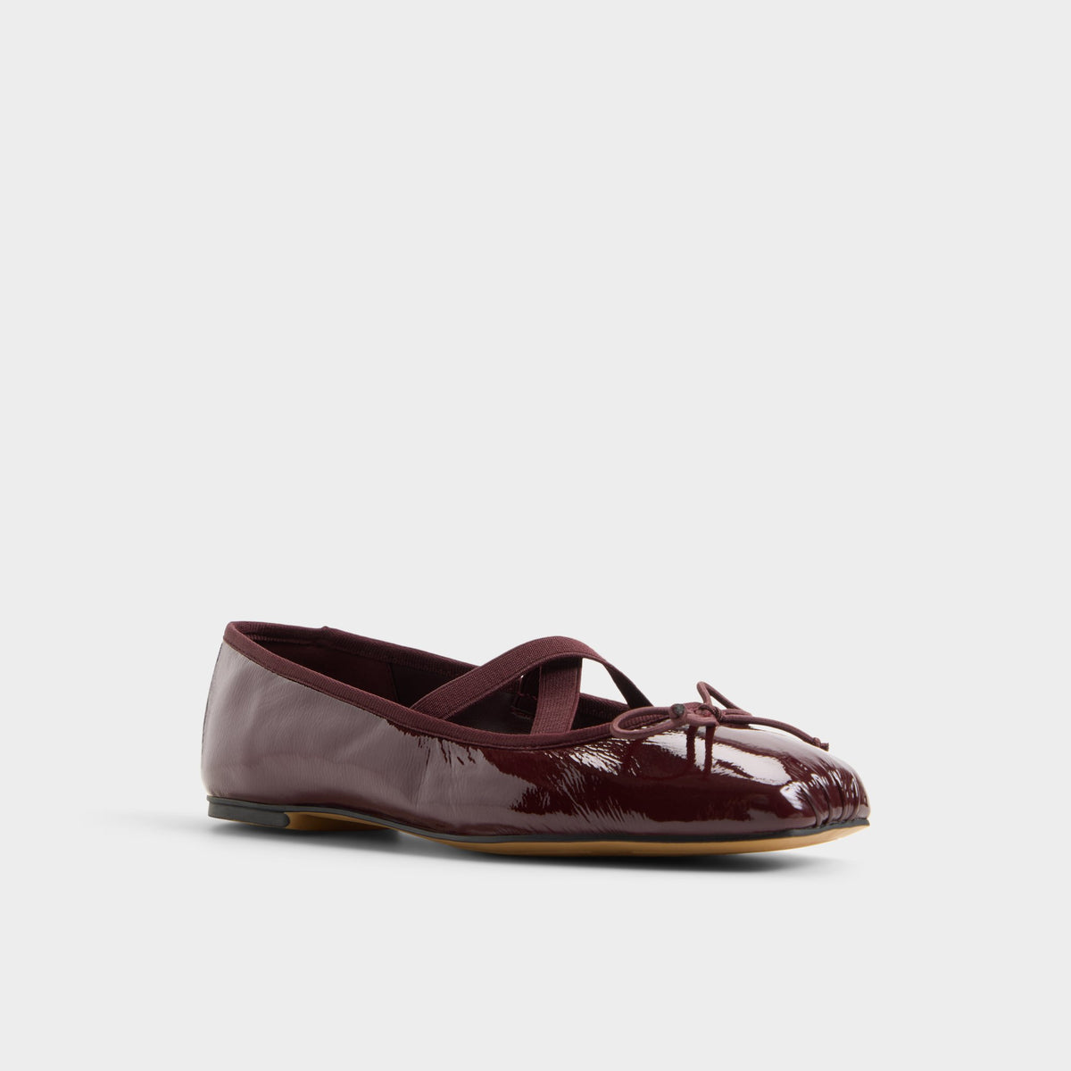 Three-quarter angle of Dark red Olllie Ballet flat's front side