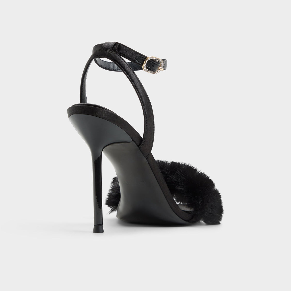Three-quarter angle of Black Marilou Strappy heeled sandal's back side