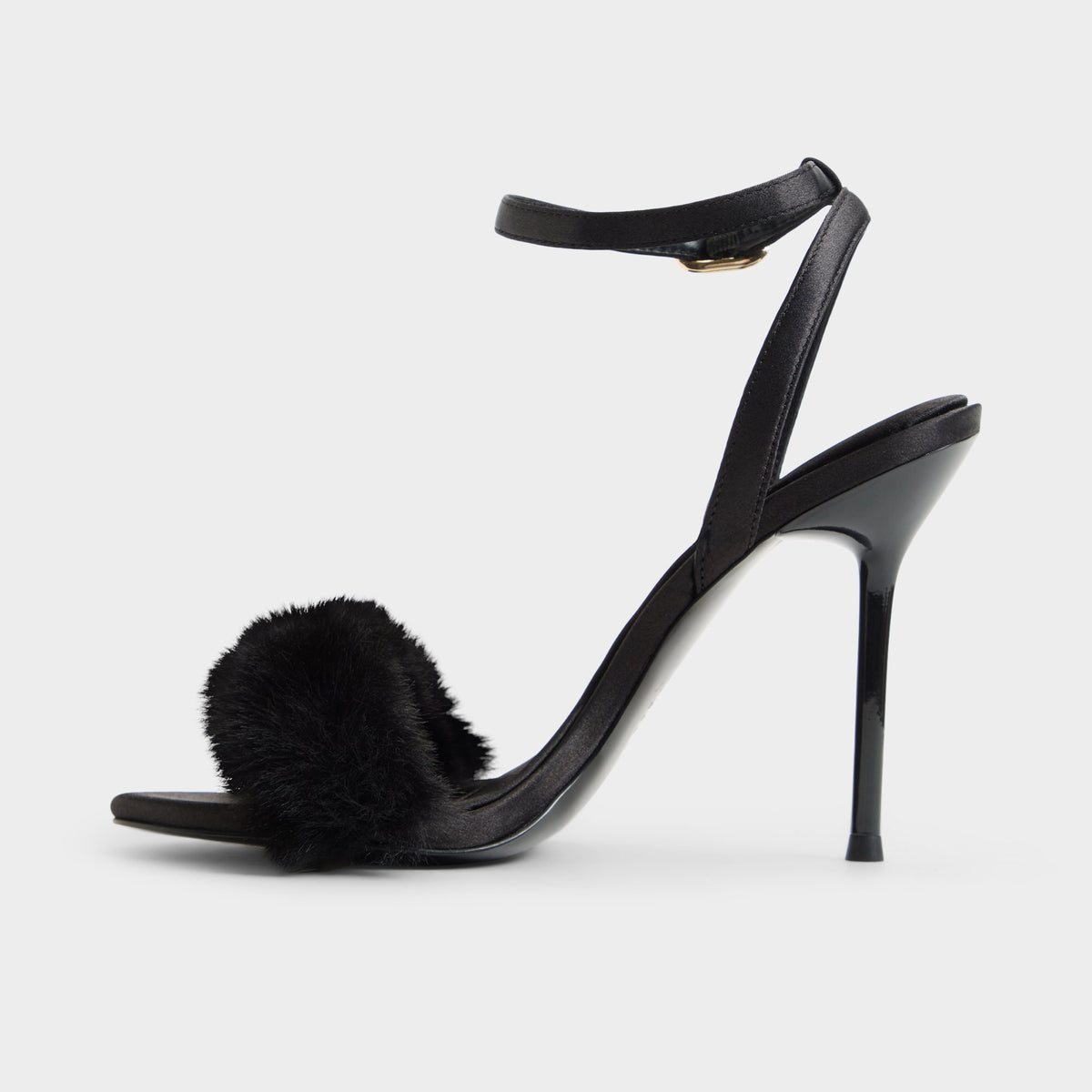 Side view of Black Marilou Strappy heeled sandal