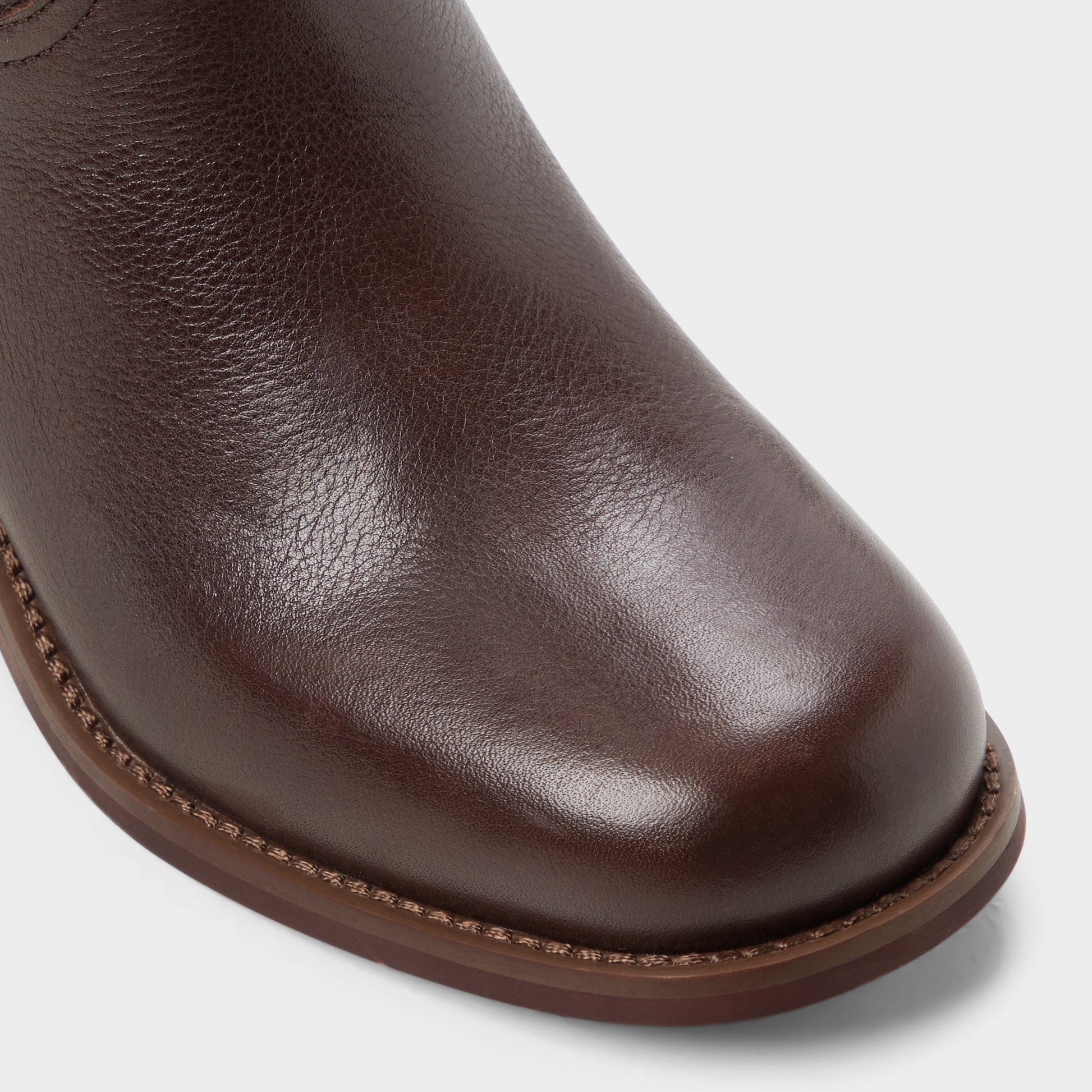 Close-up of the Dark brown Haverton Block heel knee-high boot