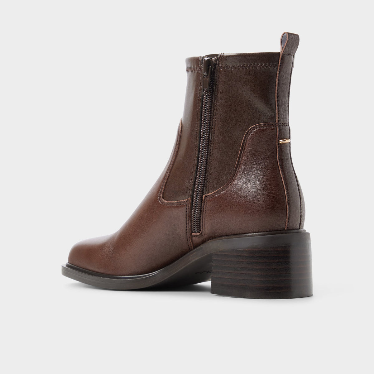 Side view of Dark brown Tywyn Block heel ankle boot