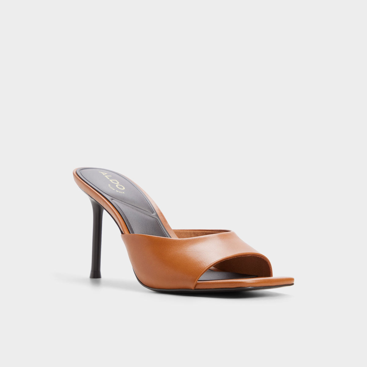 Three-quarter angle of Tan Eleonie Heeled mule's front side