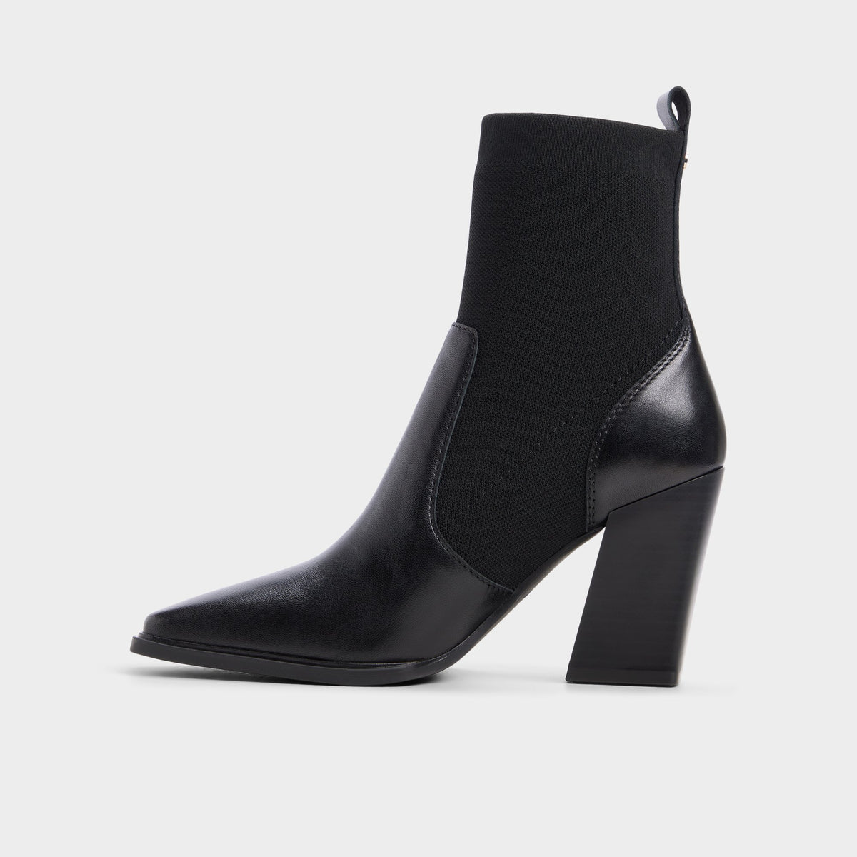 Side view of Black Ganinia Block heel ankle boot
