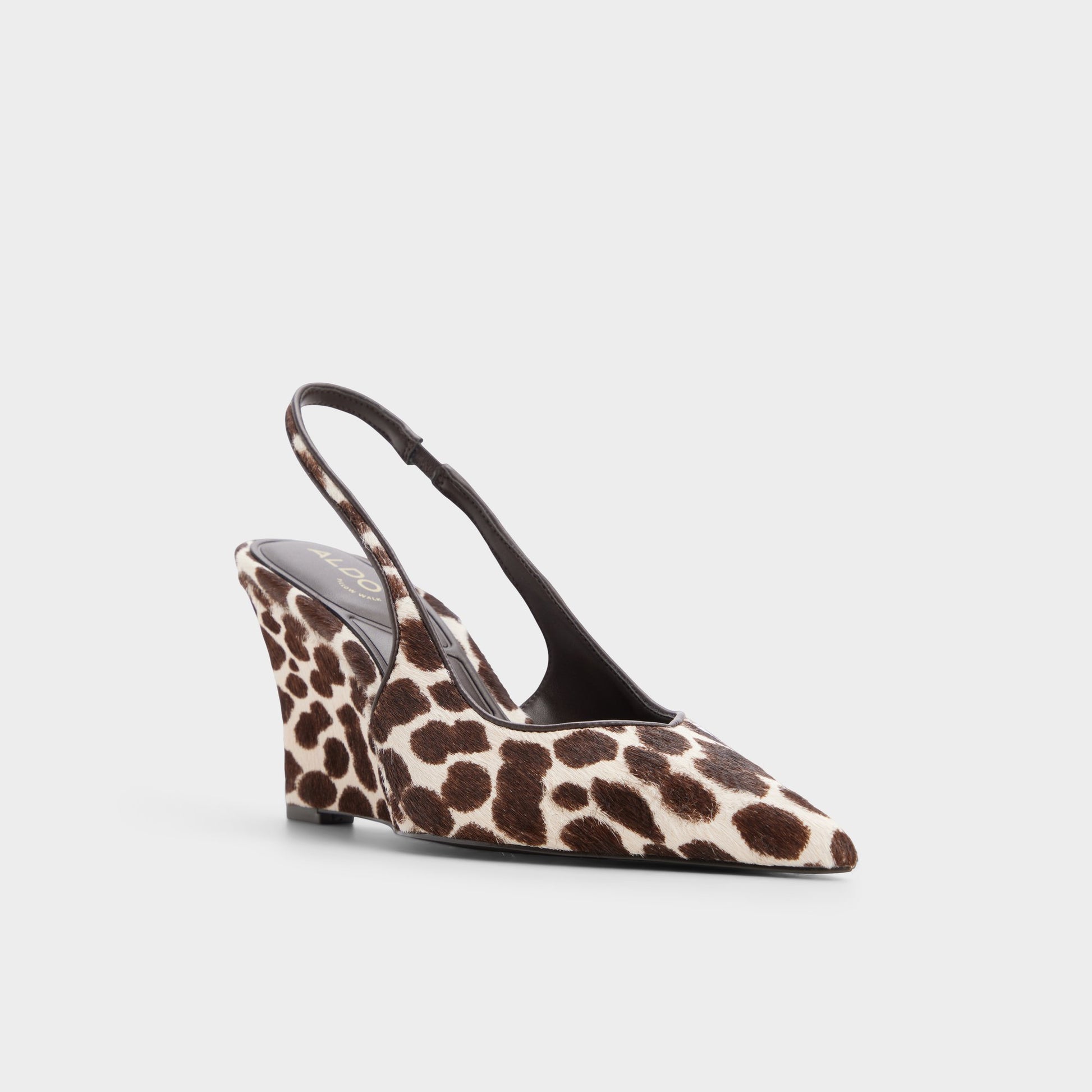Three-quarter angle of Cream multi Jenadine Slingback wedge's front side