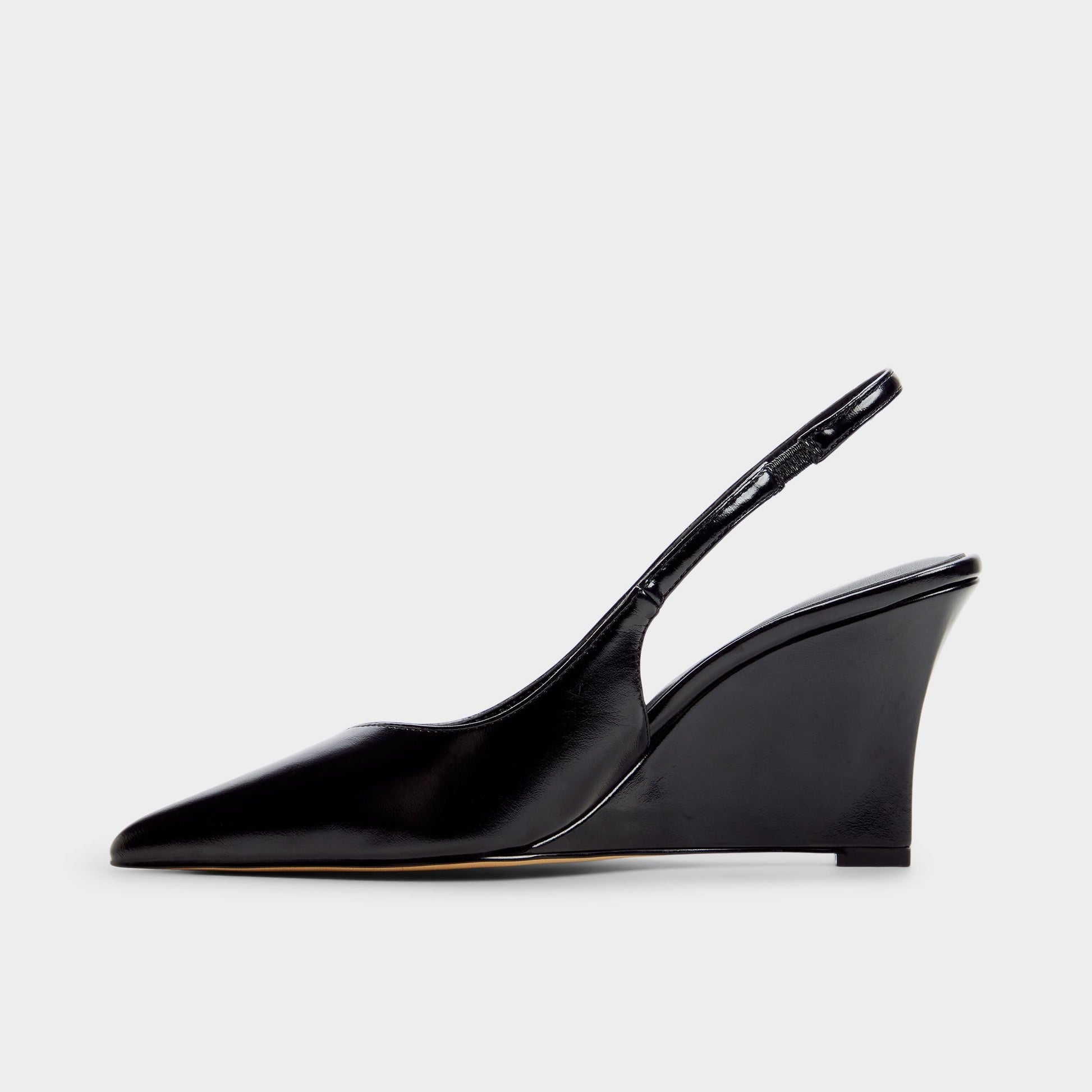 Side view of Black Jenadine Slingback wedge