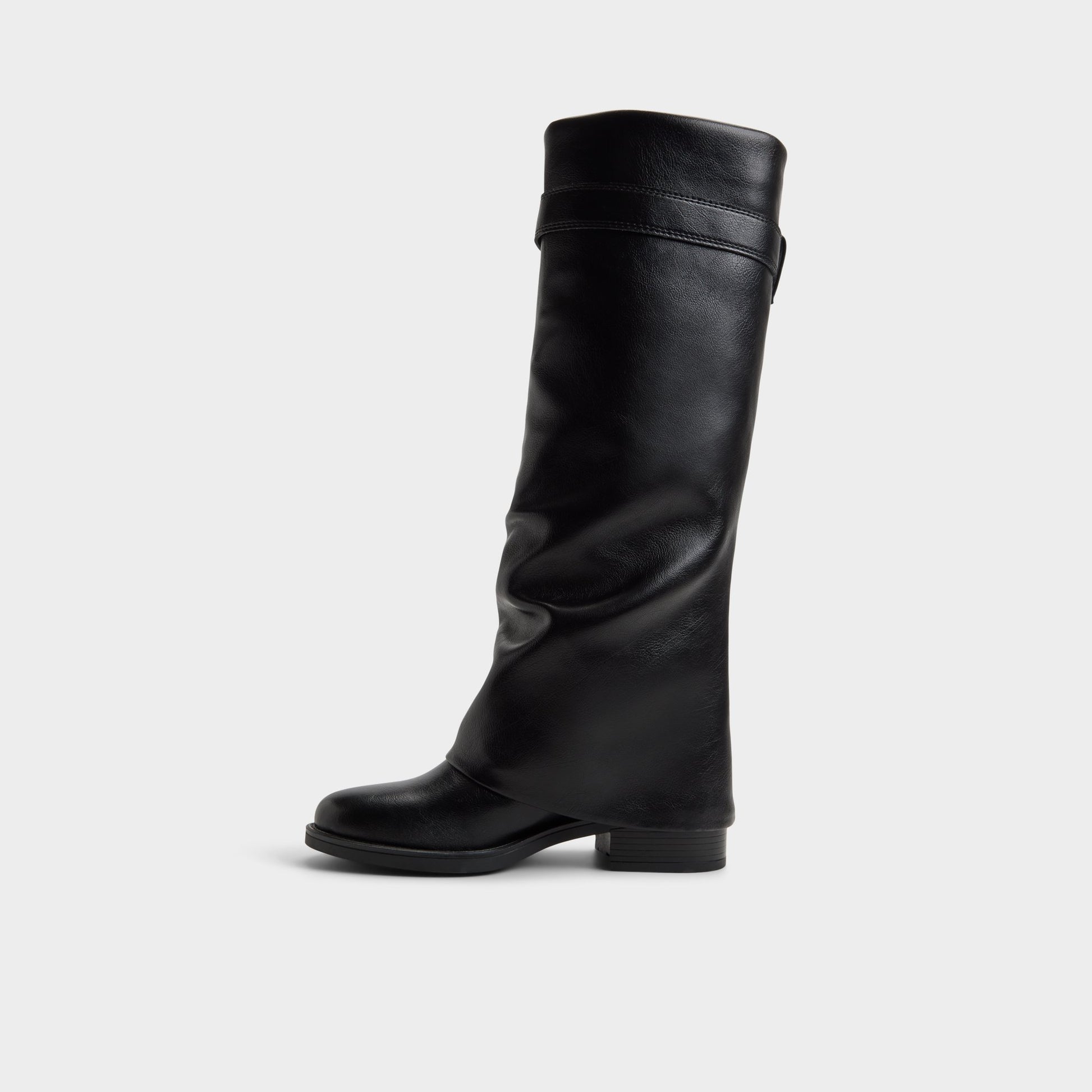 Side view of Black Eloewiel Block heel knee-high boot