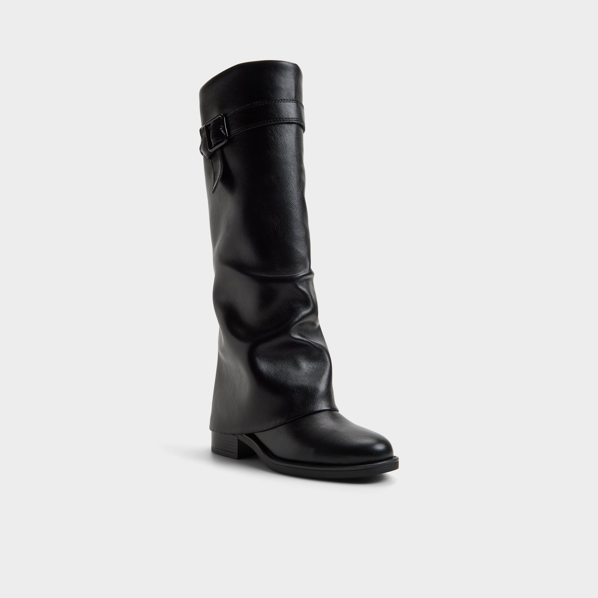 Three-quarter angle of Black Eloewiel Block heel knee-high boot's front side