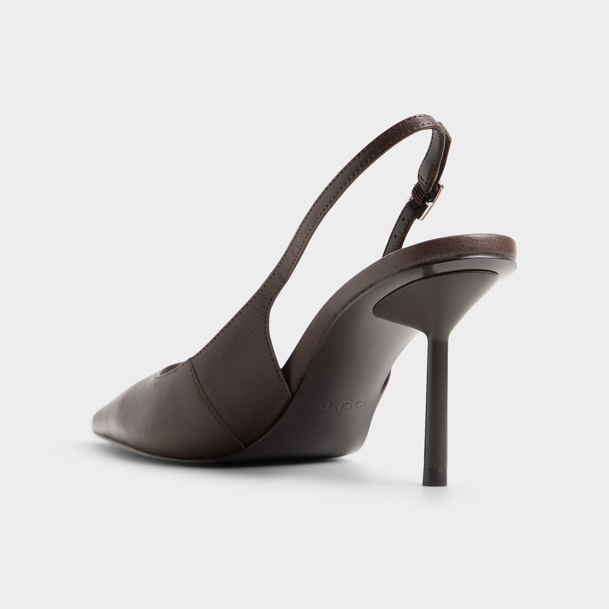 Side view of Dark brown Seralina Slingback high heel