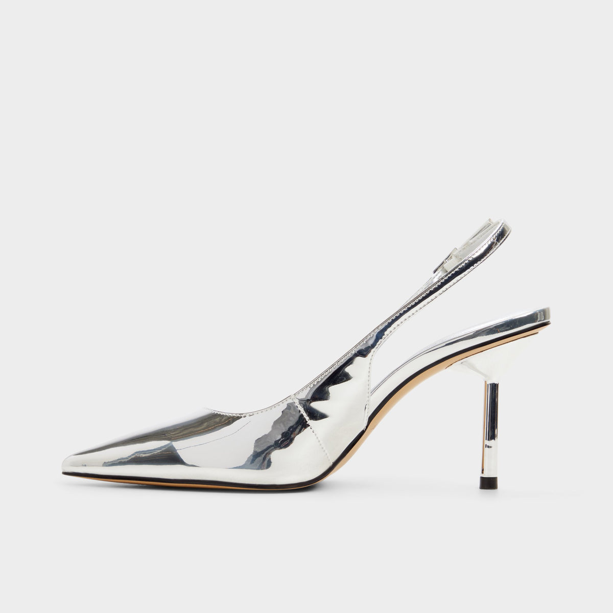 Side view of Silver Seralina Slingback high heel