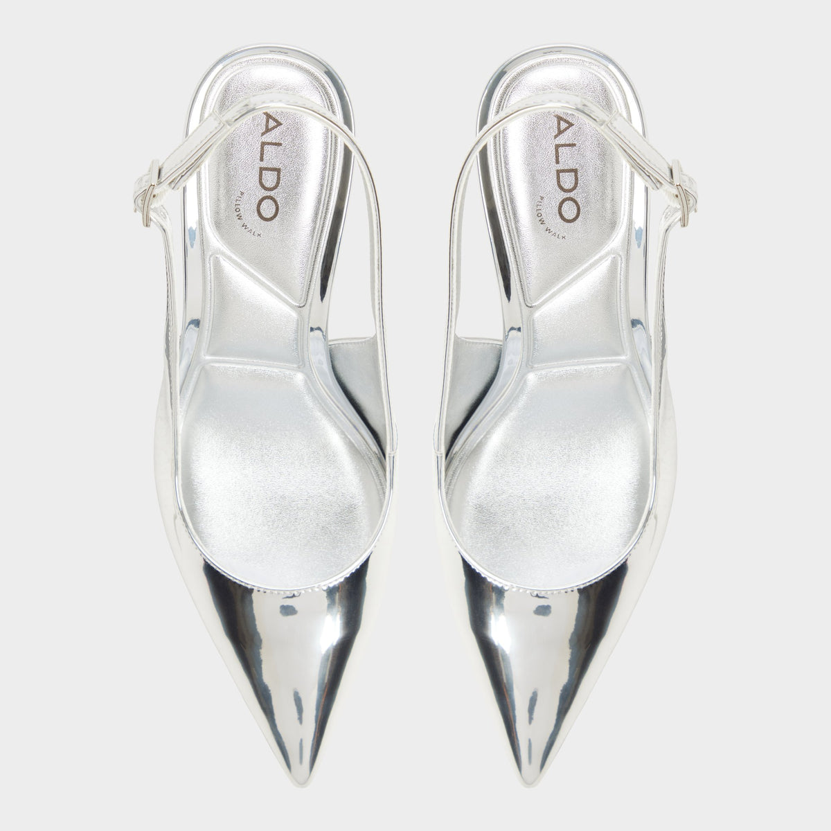 Top-down view of the Silver Seralina Slingback high heel