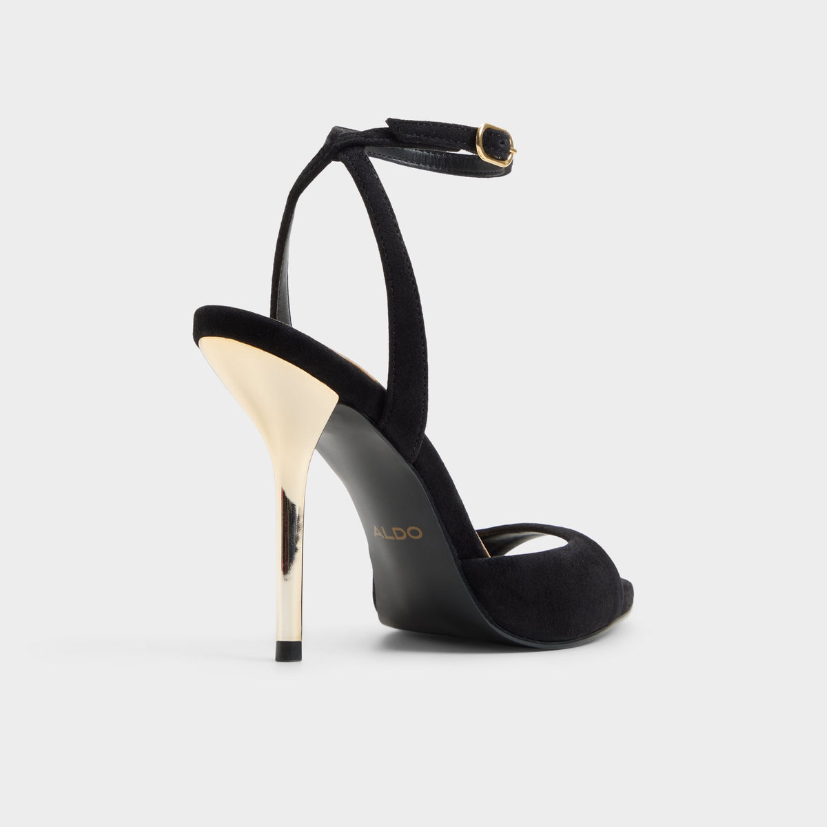Three-quarter angle of Other black Forevermore Strappy heeled sandal's back side