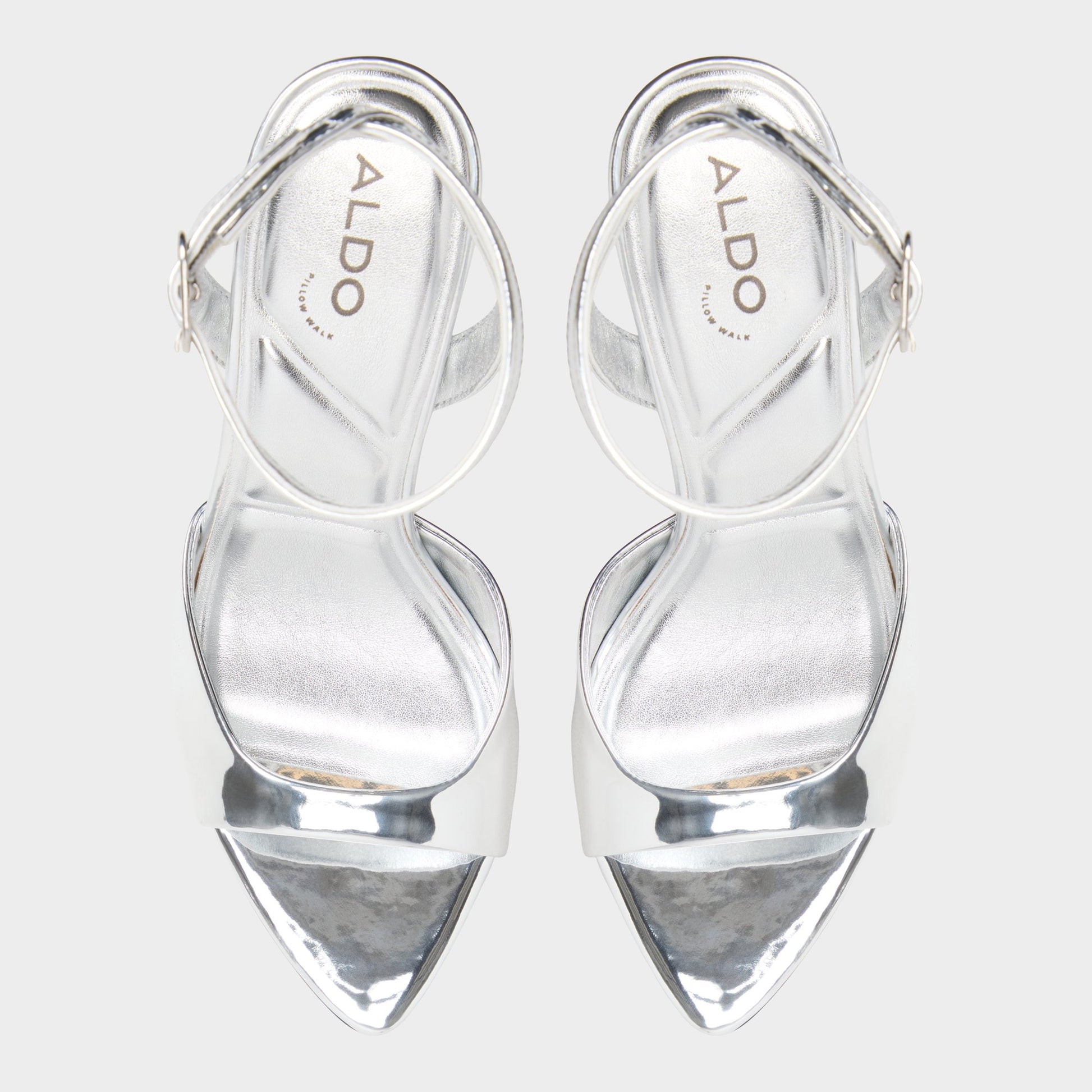 Top-down view of the Silver Forevermore Strappy heeled sandal
