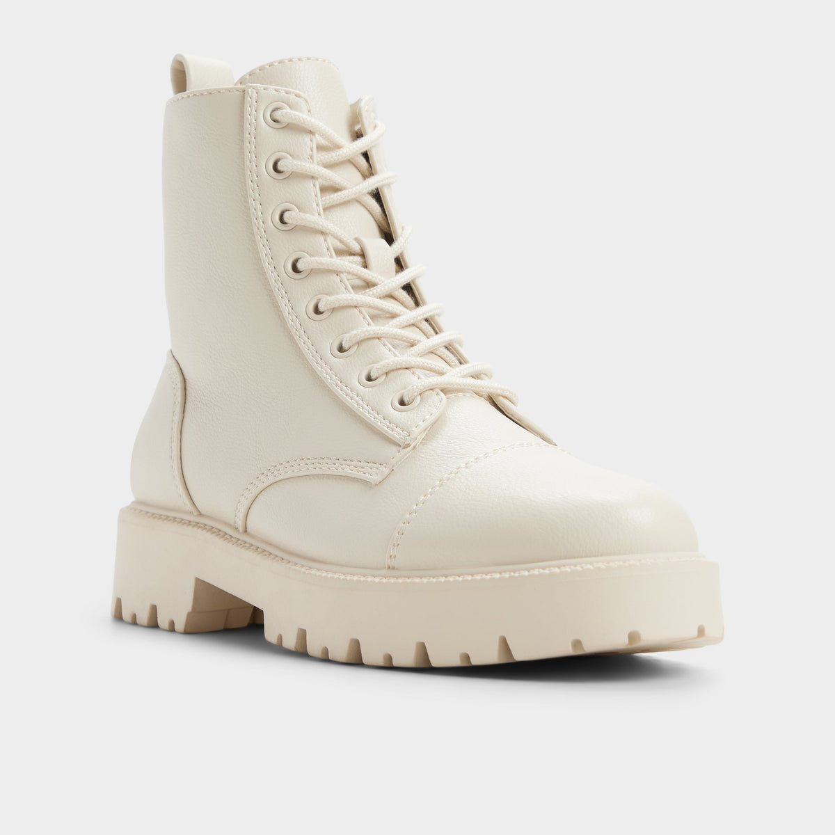 Three-quarter angle of Other white Goervyn Lug sole combat boot's back side