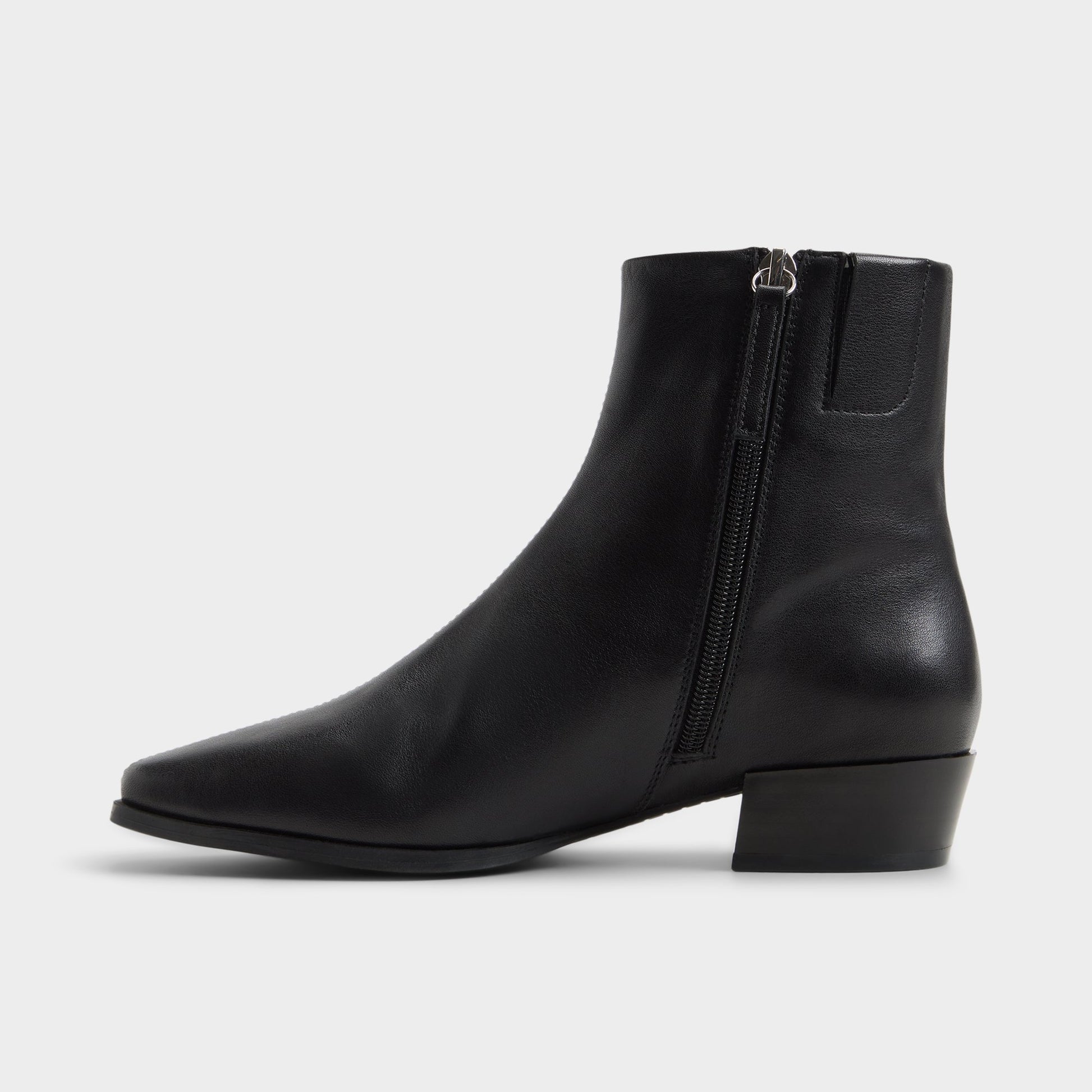 Side view of Black Zaylaa Block heel ankle boot