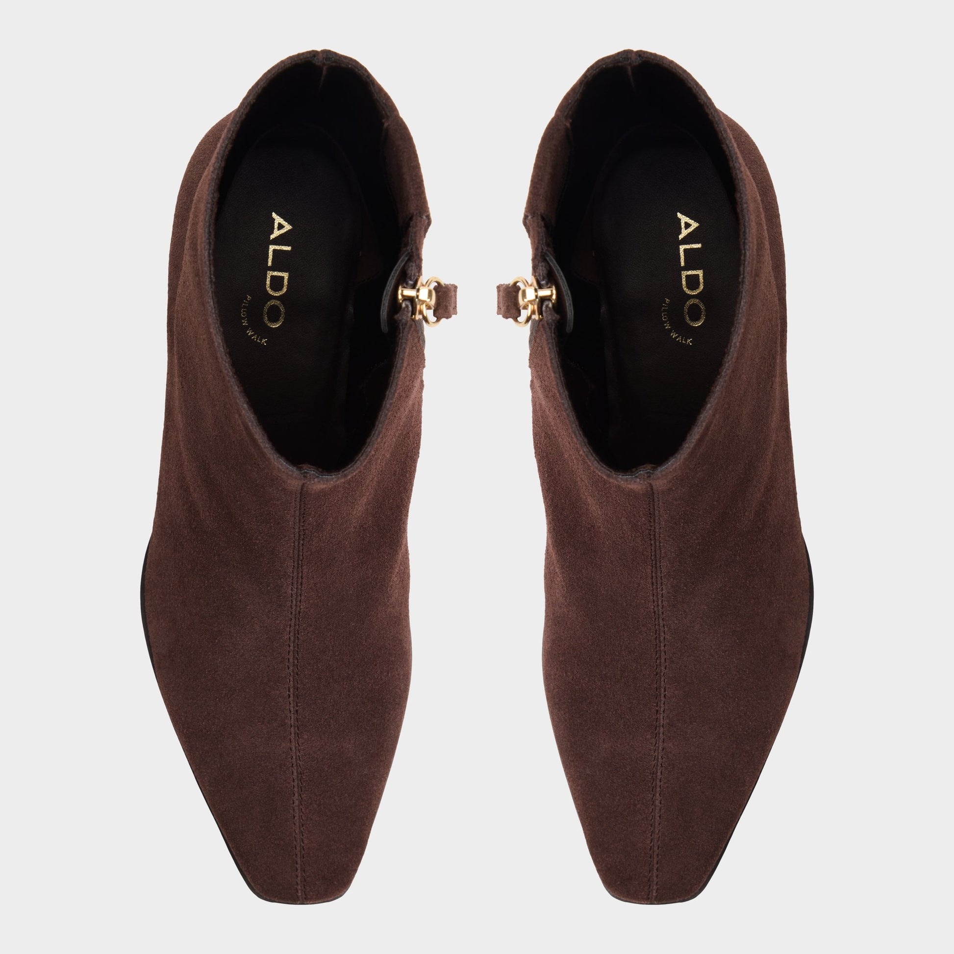 Top-down view of the Dark brown Zaylaa Block heel ankle boot
