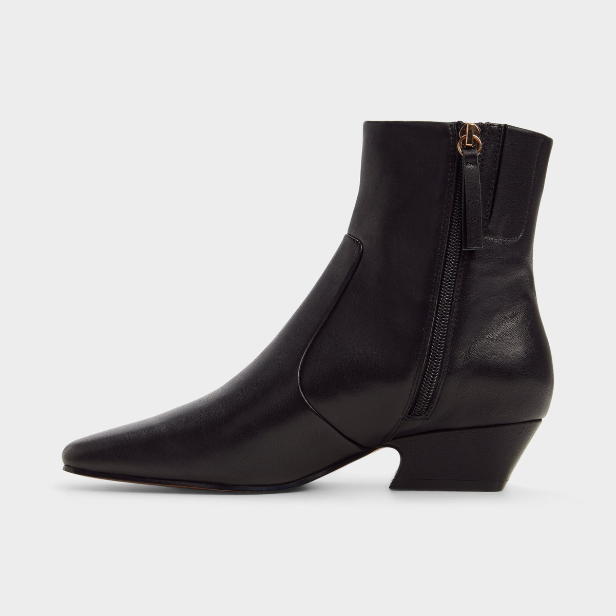 Side view of Black Frannie Block heel western boot