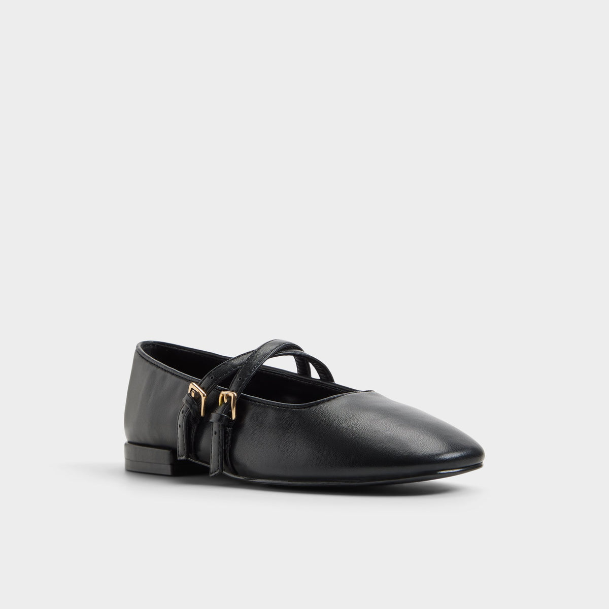 Three-quarter angle of Black Elinora Ballet flat's front side