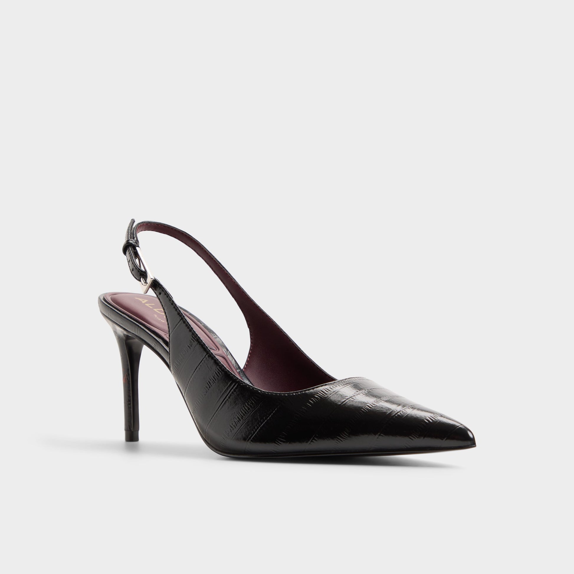 Three-quarter angle of Black Syliaah Slingback high heel's front side