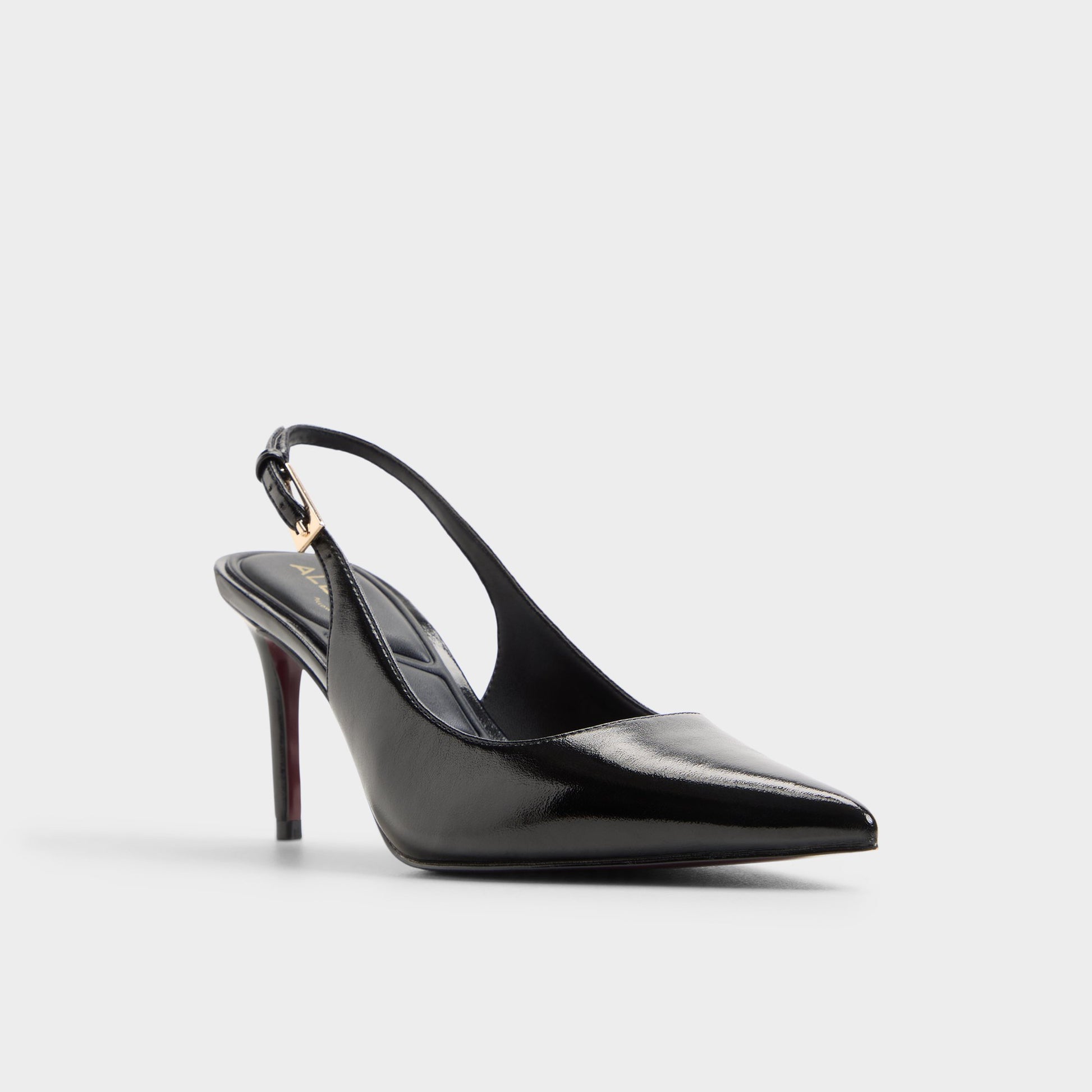 Three-quarter angle of Black Syliaah Slingback high heel's front side