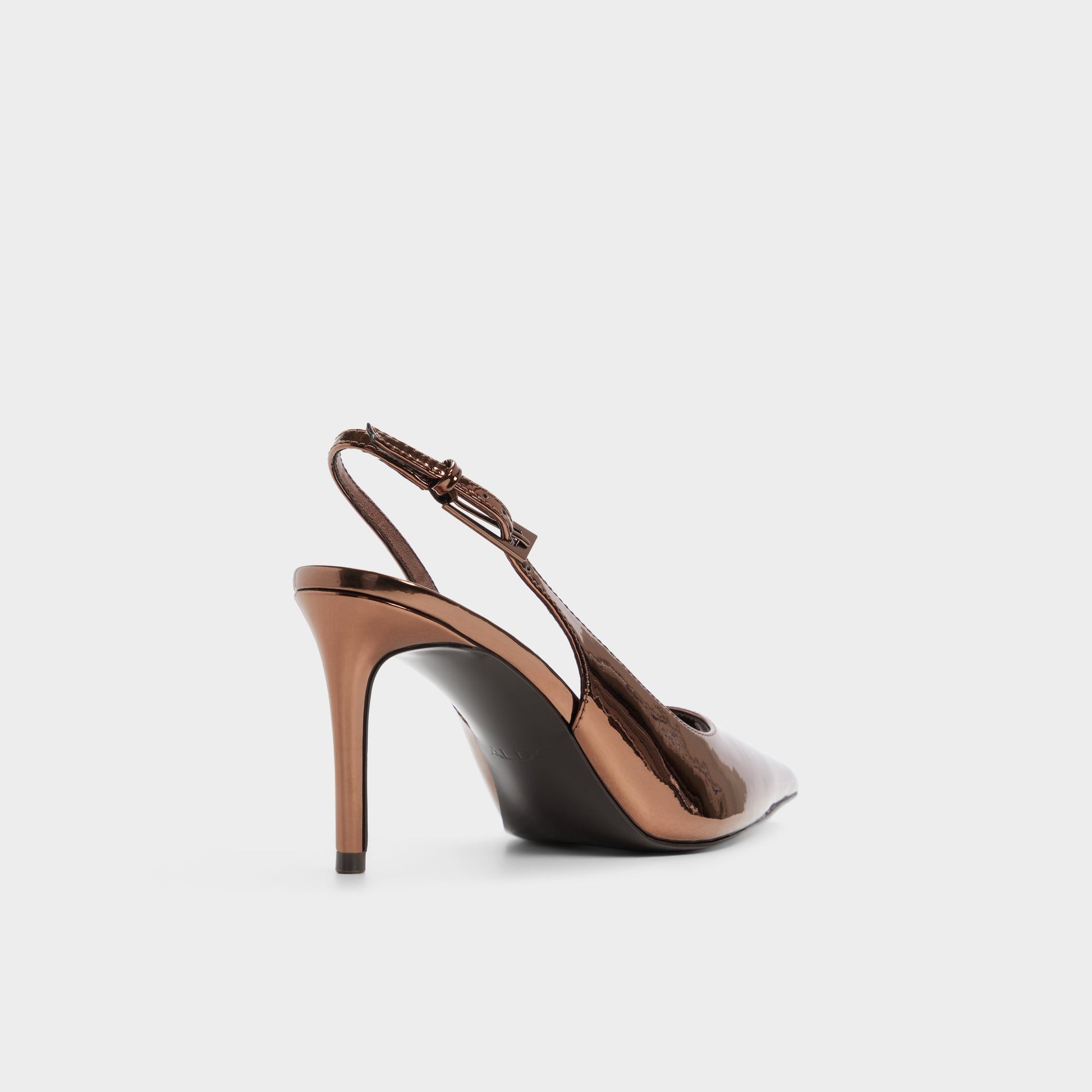 Three-quarter angle of Dark brown Syliaah Slingback high heel's back side
