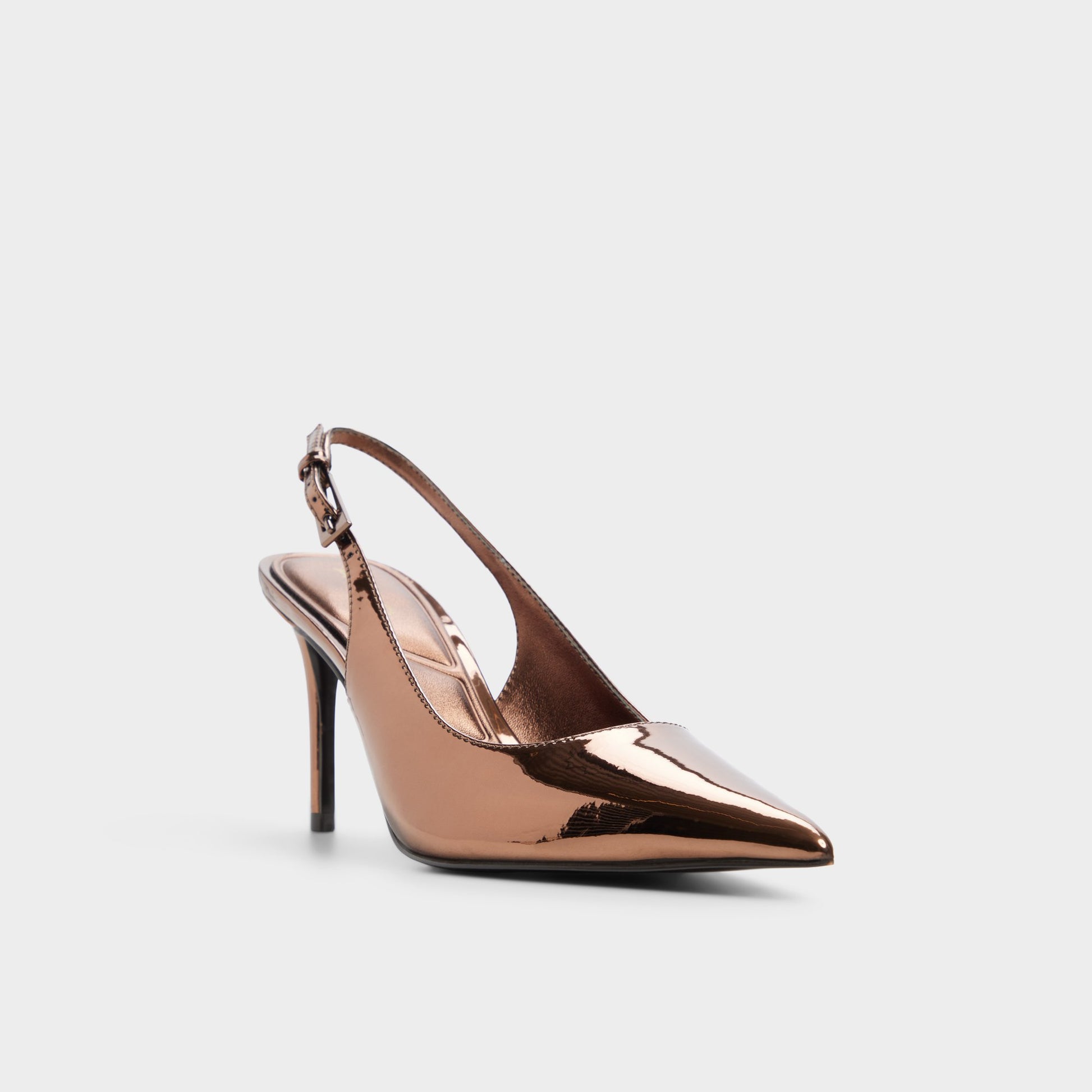Three-quarter angle of Dark brown Syliaah Slingback high heel's front side