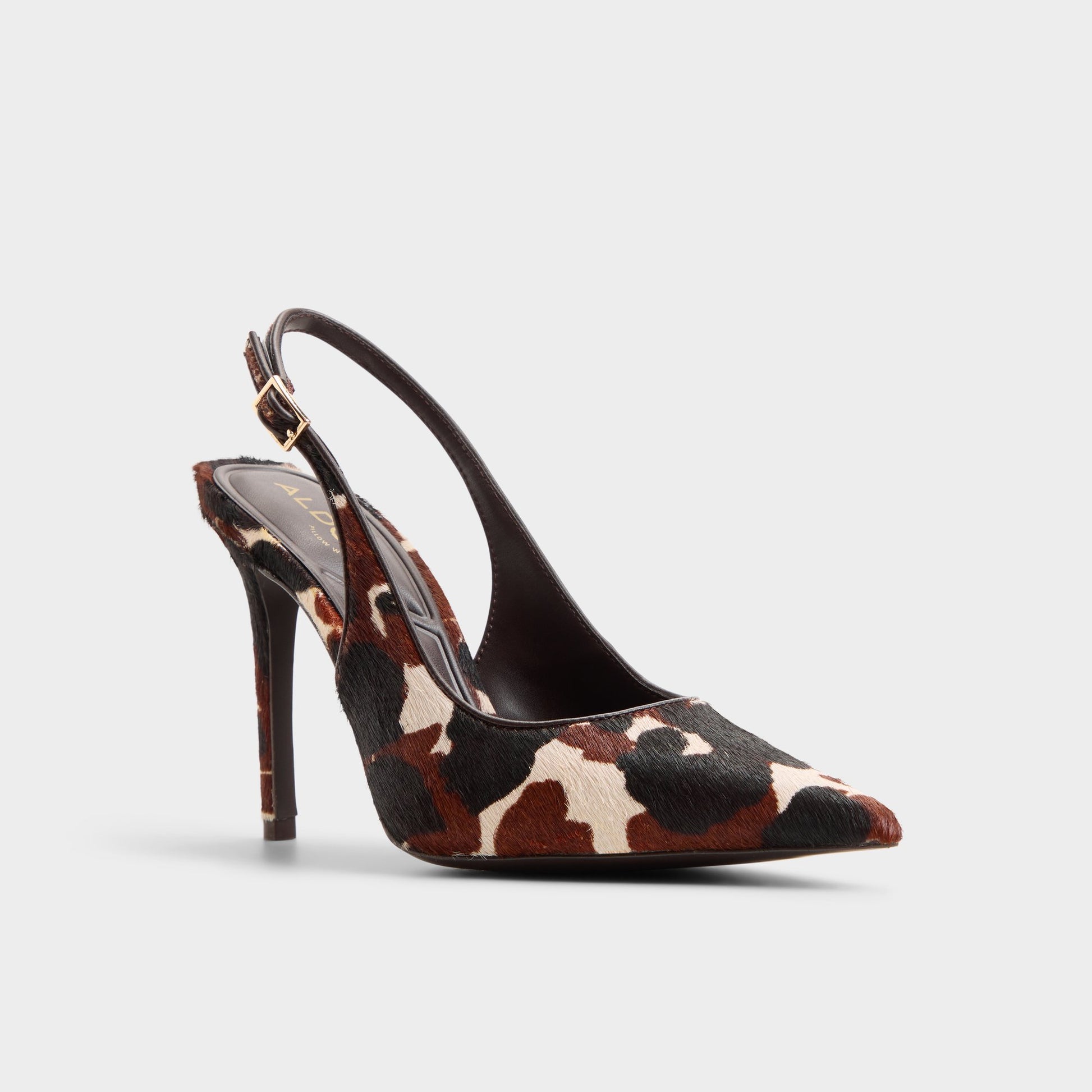 Three-quarter angle of Open brown Stessysling2.0 Slingback high heel's front side