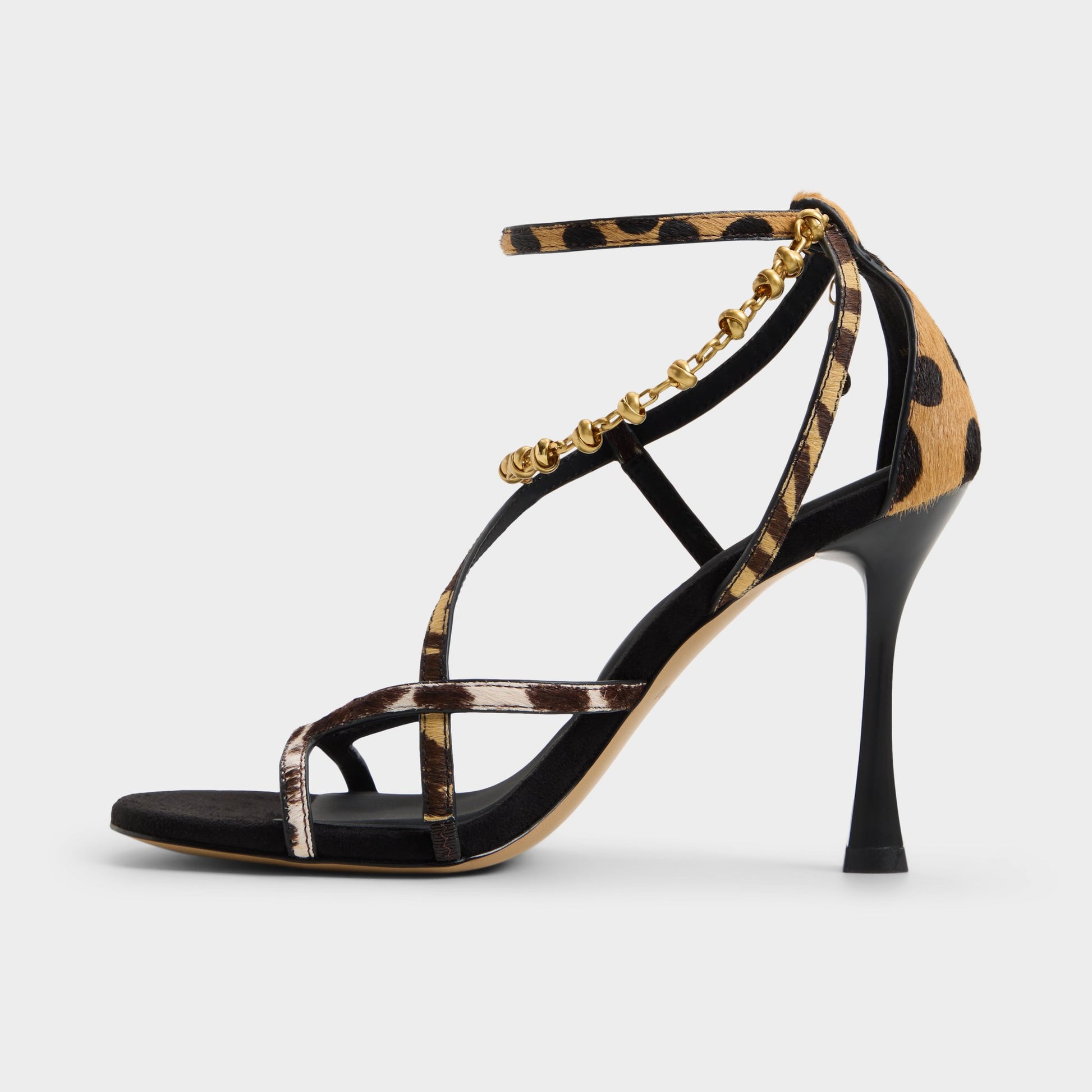 Side view of Open brown Stayzie Strappy heeled sandal