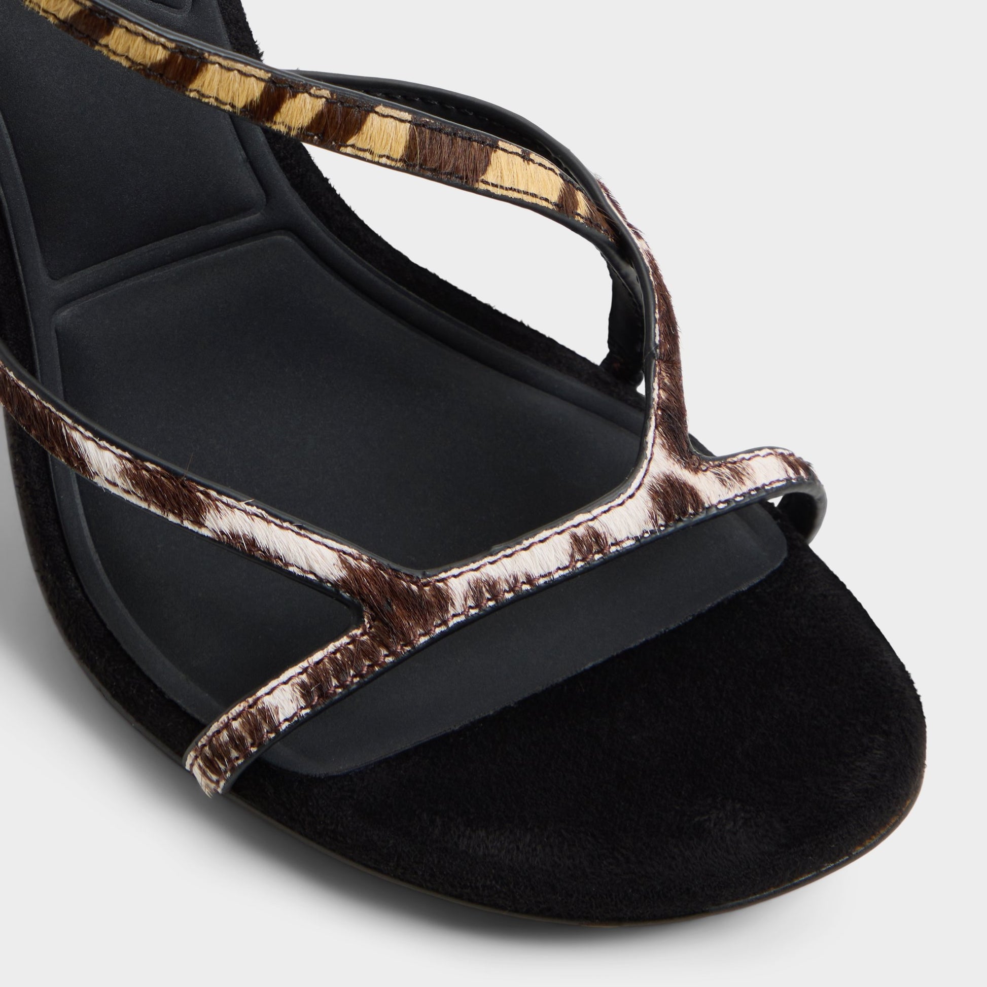 Close-up of the Open brown Stayzie Strappy heeled sandal