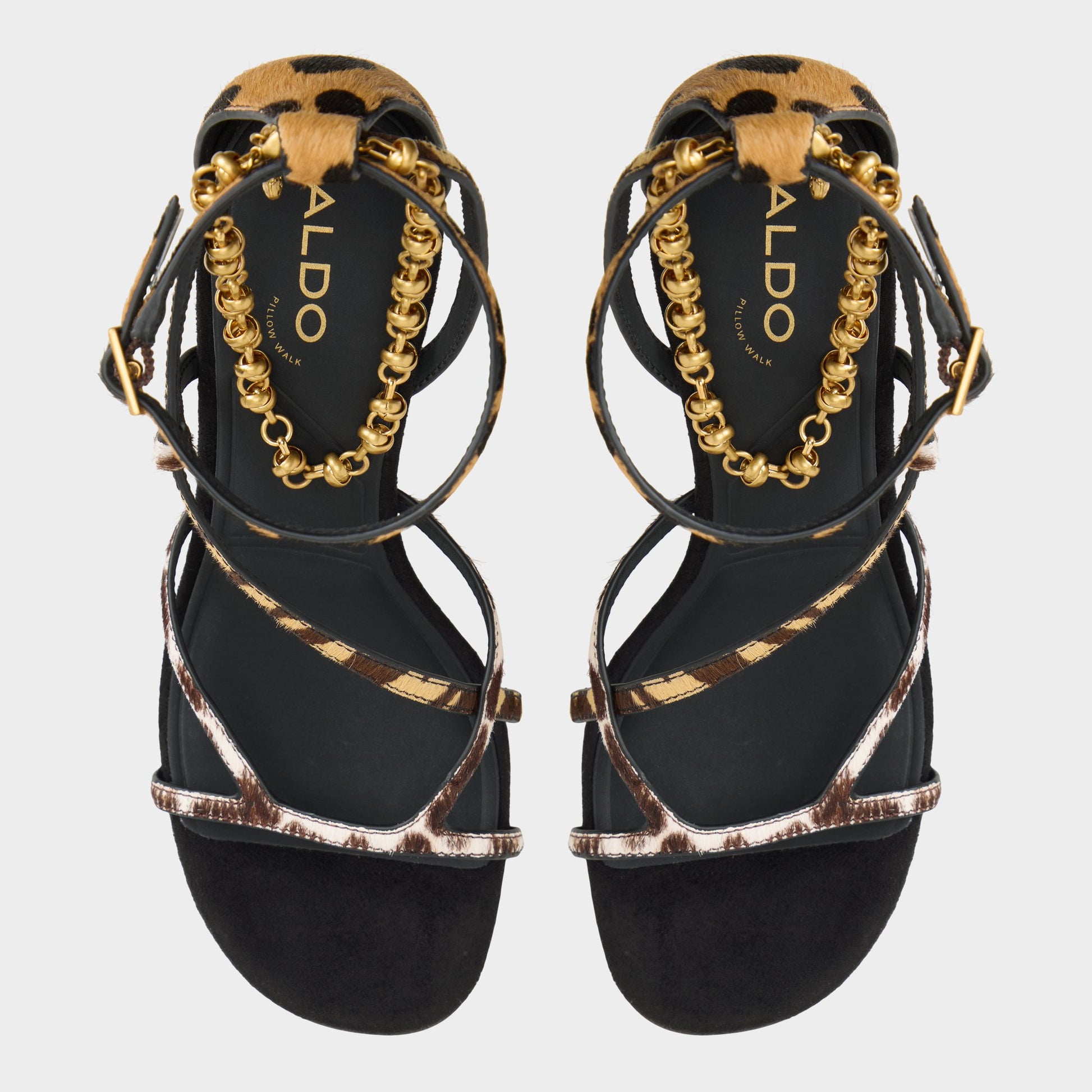 Top-down view of the Open brown Stayzie Strappy heeled sandal