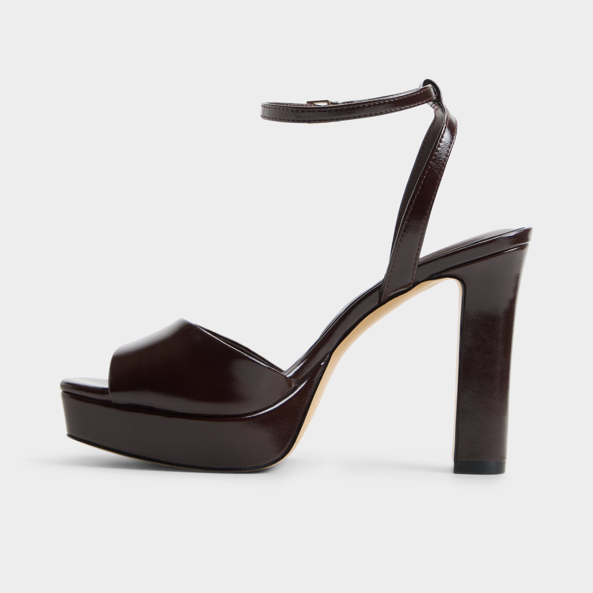 Side view of Dark brown Chicgleam Strappy heeled sandal