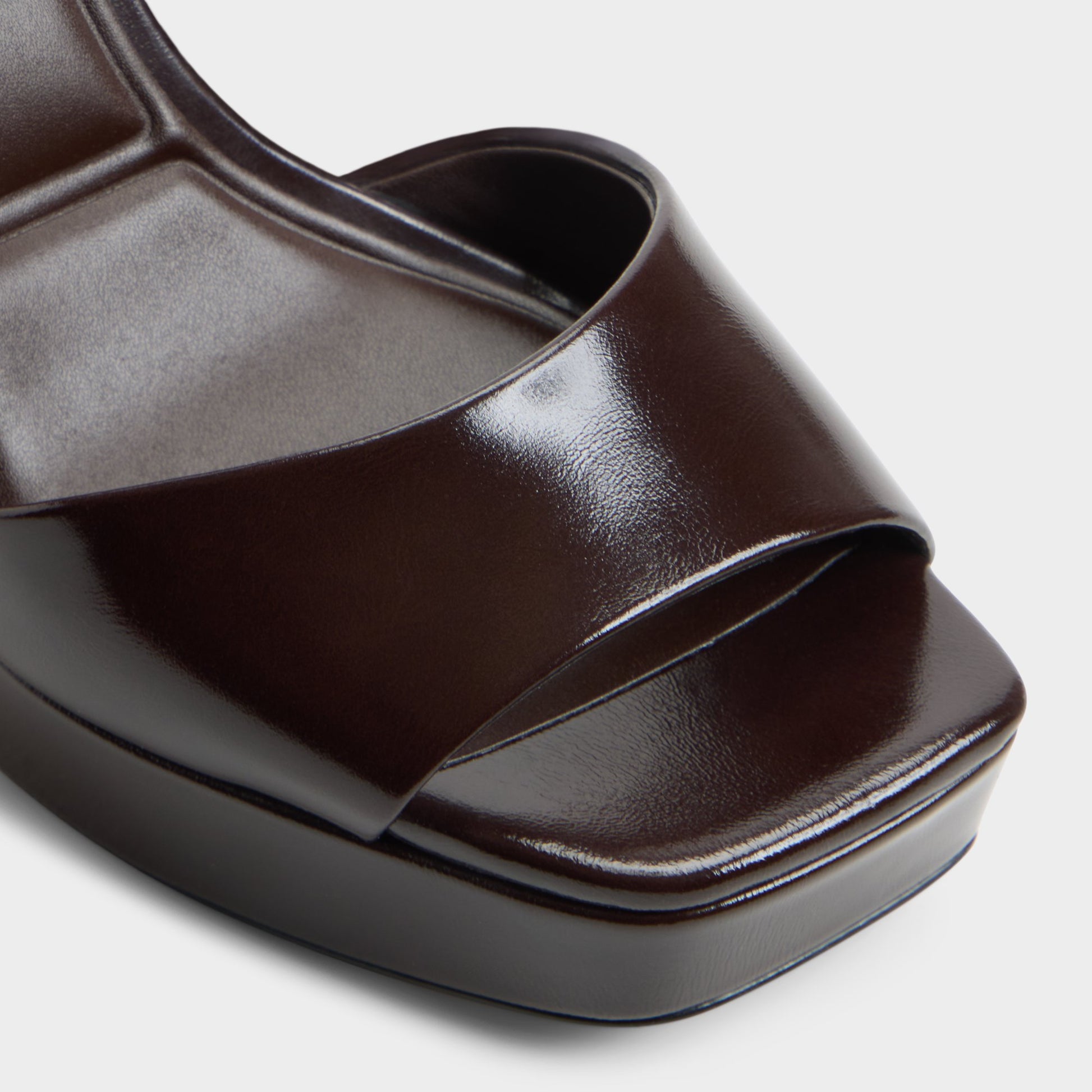 Close-up of the Dark brown Chicgleam Strappy heeled sandal