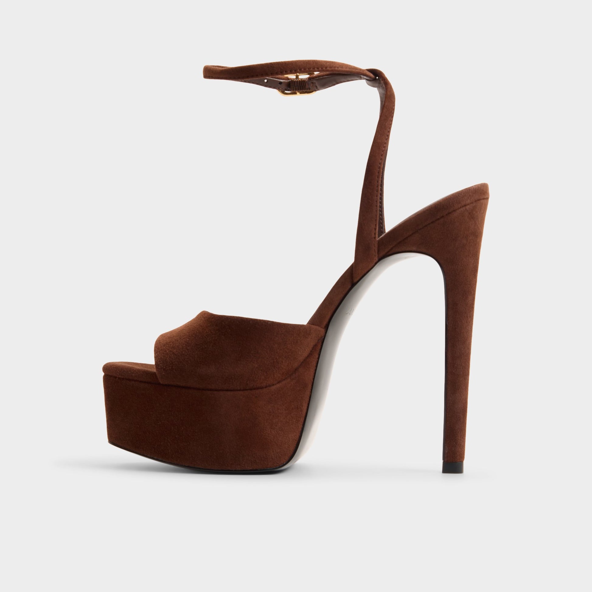 Side view of Dark brown Thalie Strappy heeled sandal