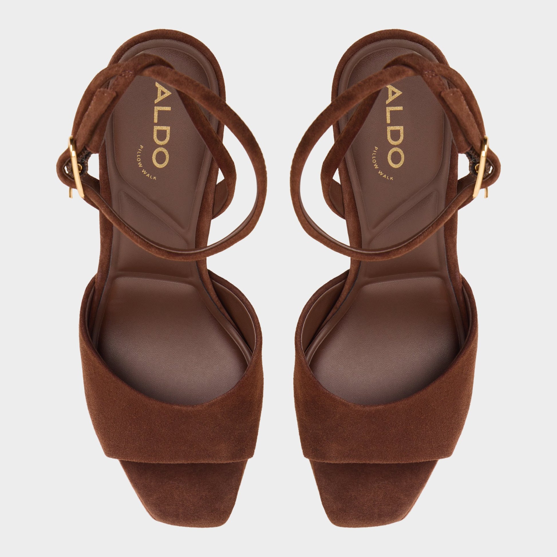 Top-down view of the Dark brown Thalie Strappy heeled sandal