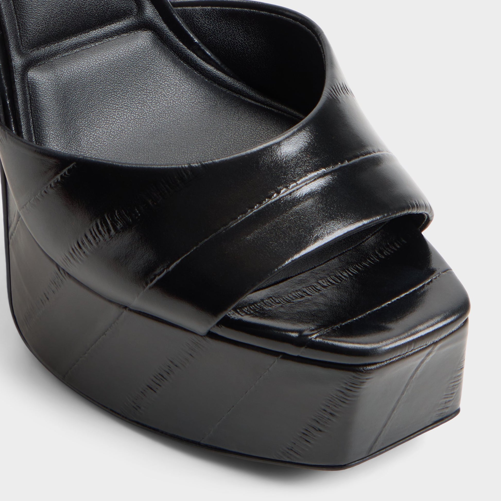Close-up of the Black Thalie Strappy heeled sandal