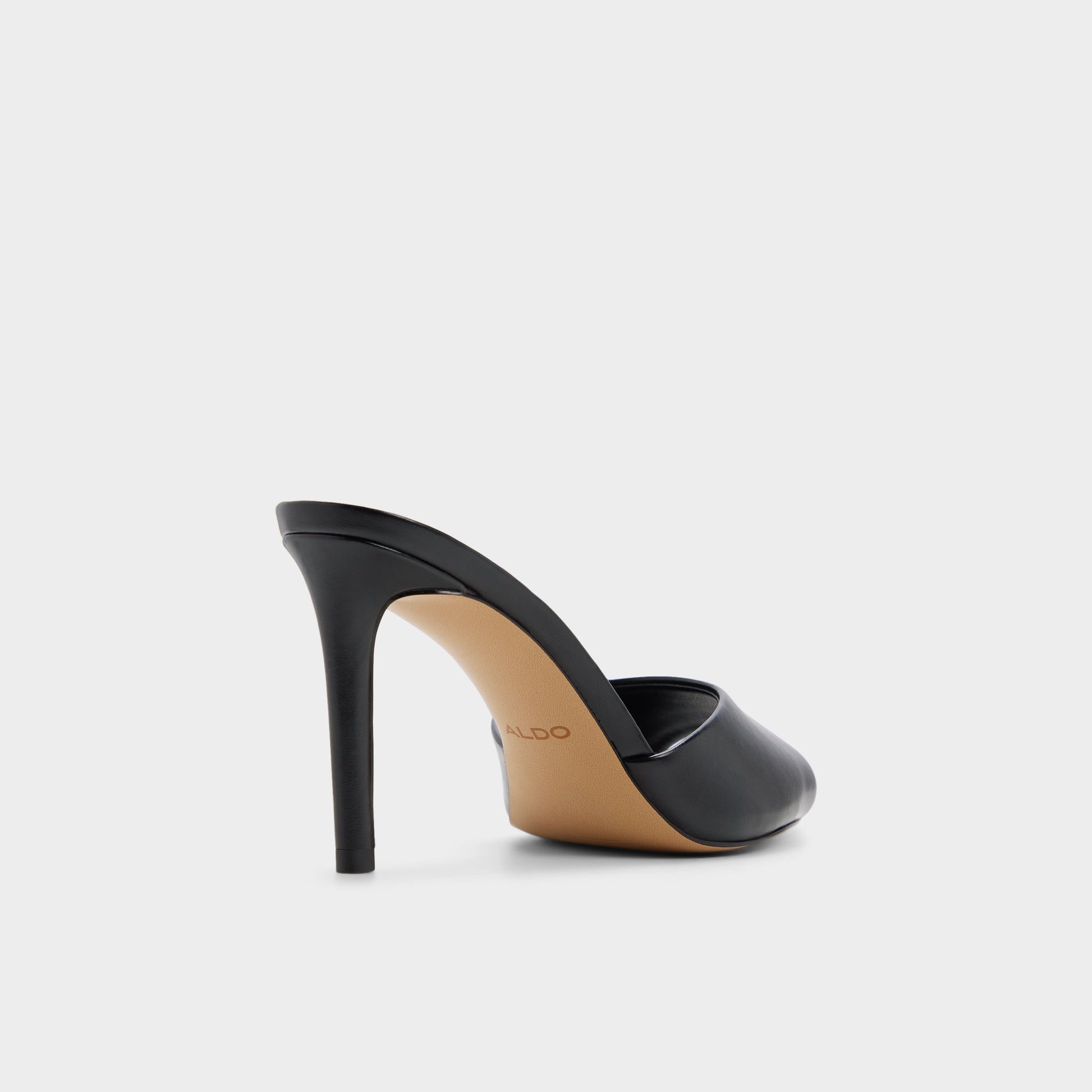 Three-quarter angle of Open black Anniebrilden Heeled mule's back side