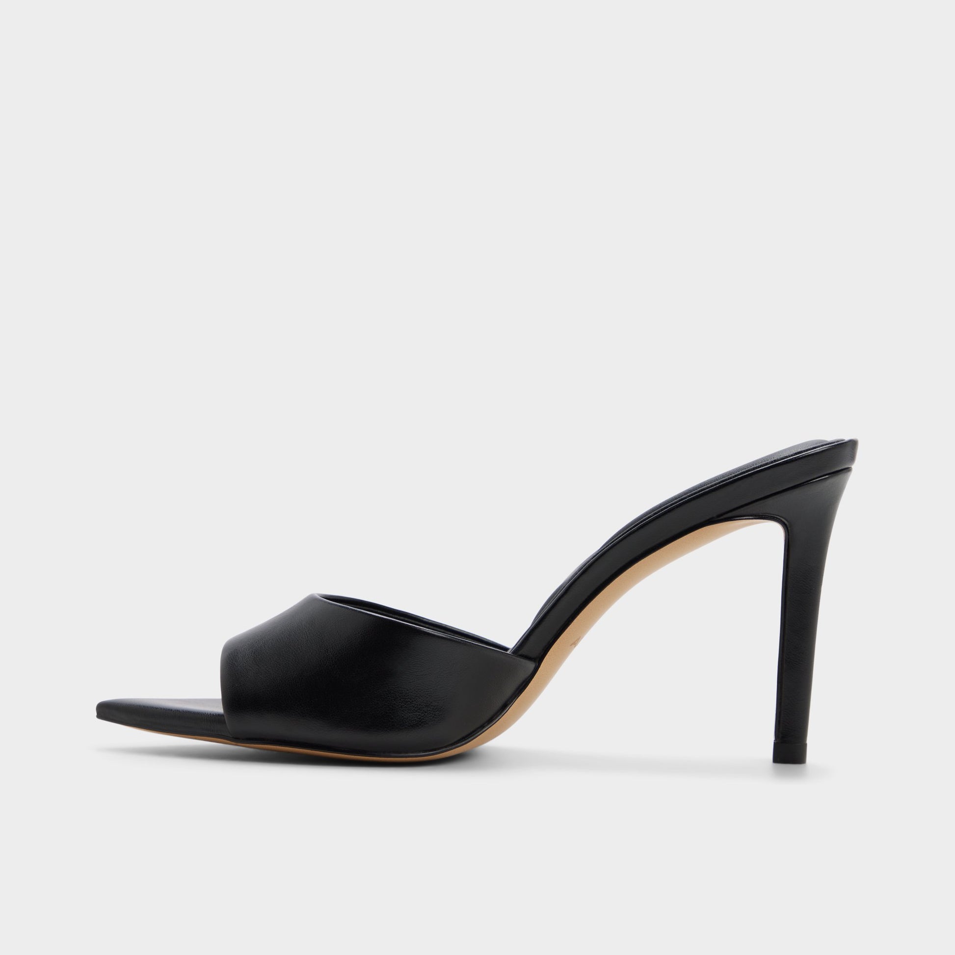 Side view of Open black Anniebrilden Heeled mule
