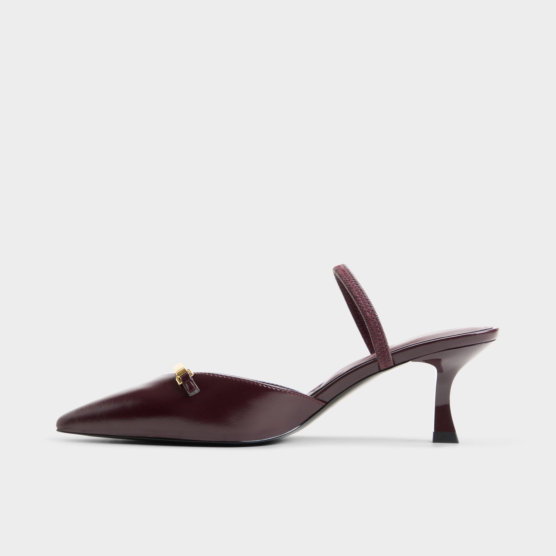 Side view of Burgundy Nailah Slingback kitten heel