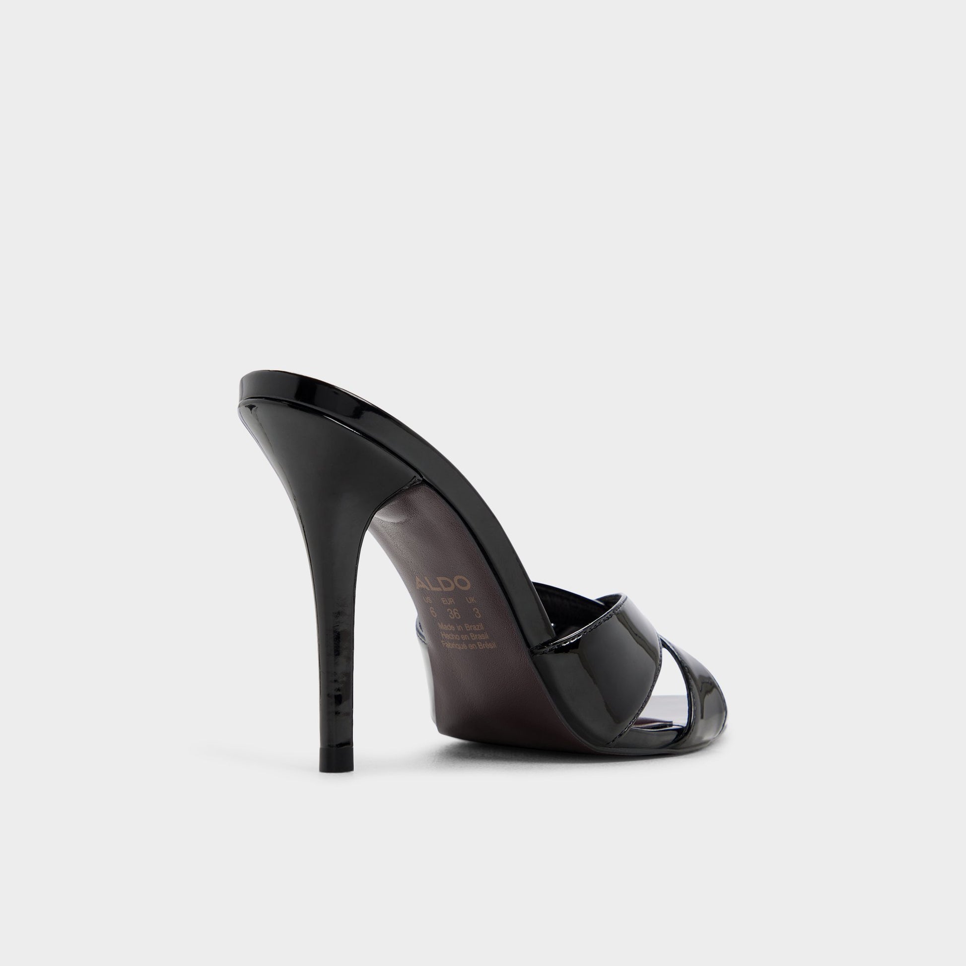 Three-quarter angle of Black Amandah Heeled mule's back side
