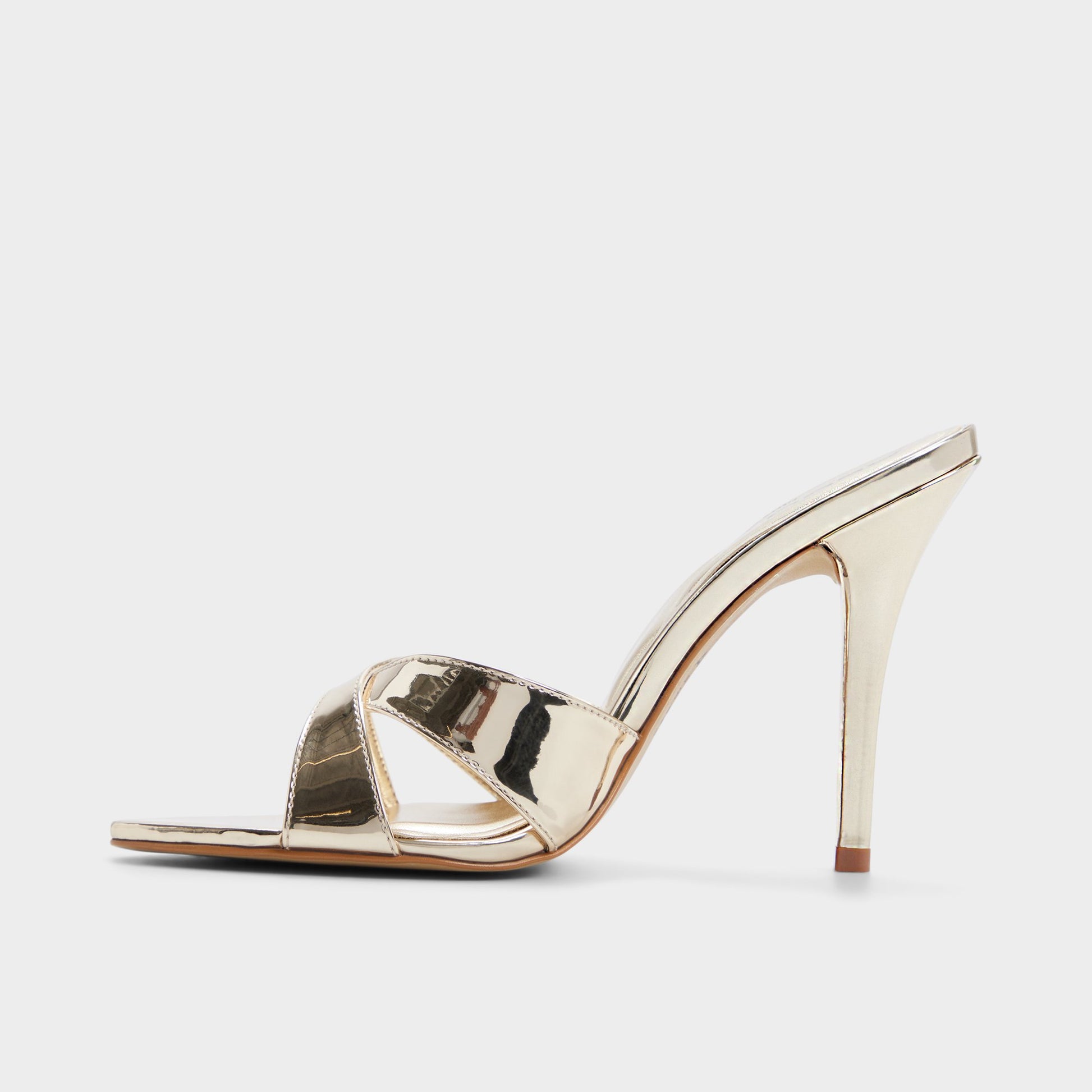 Side view of Gold Amandah Heeled mule