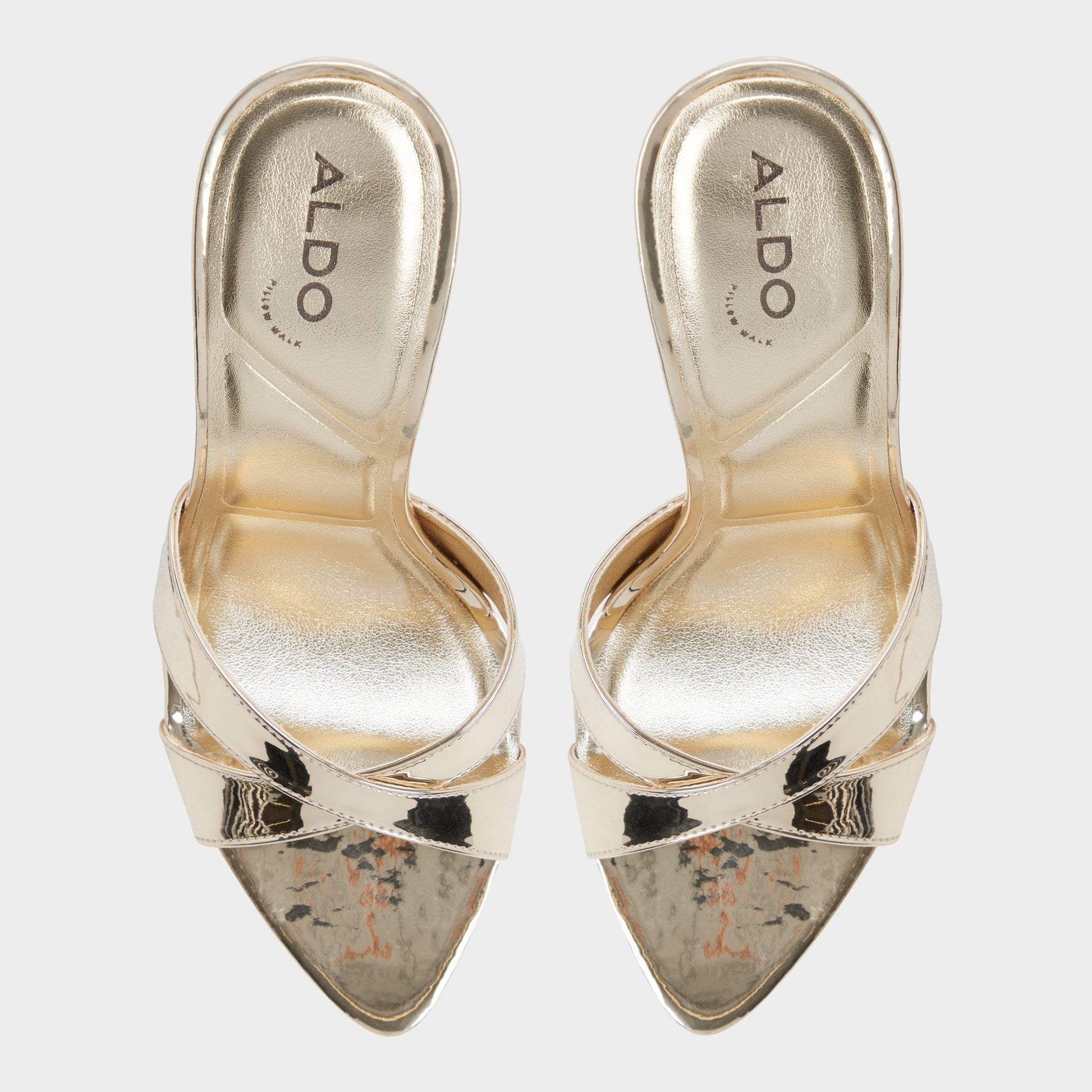 Top-down view of the Gold Amandah Heeled mule