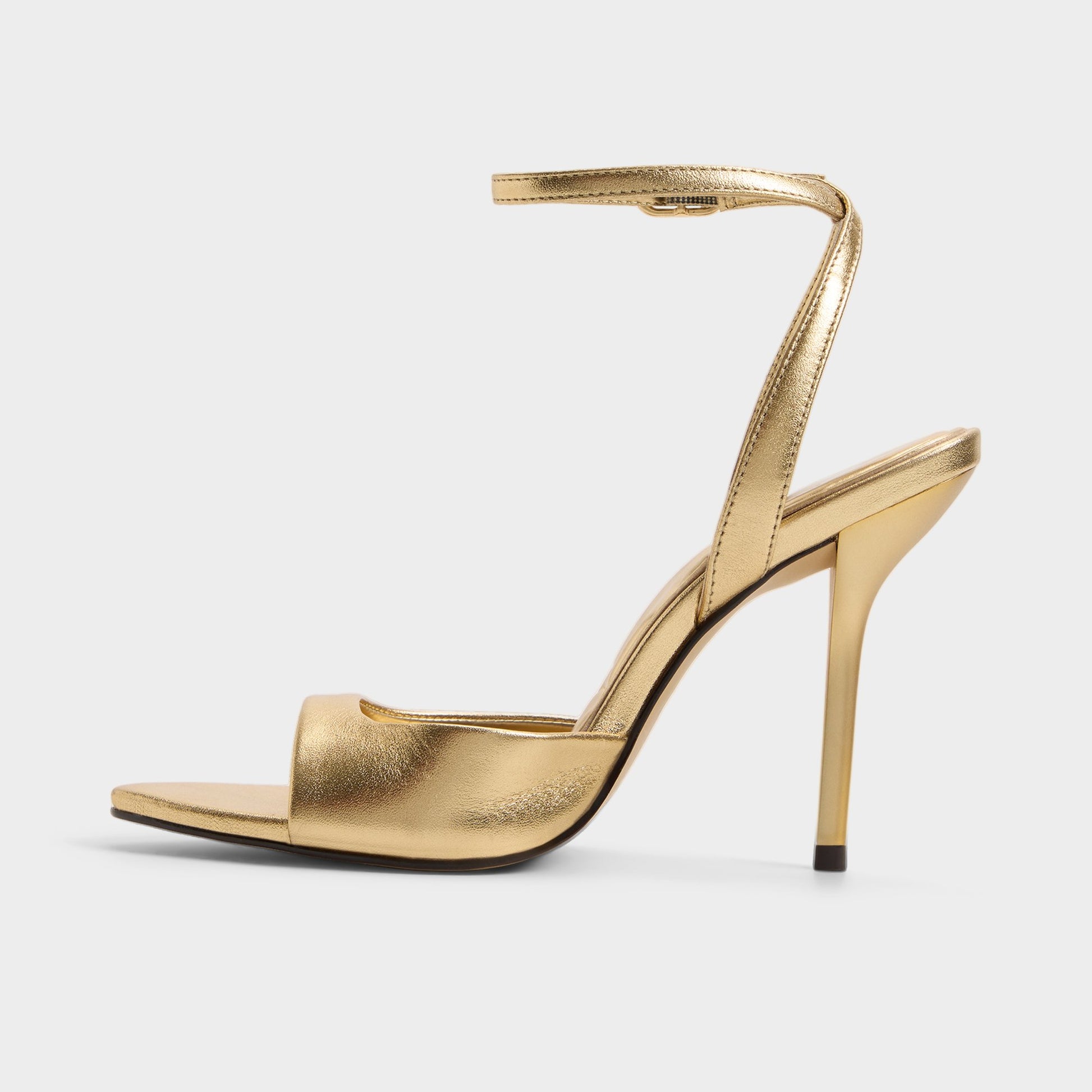 Side view of Gold Forevermore Strappy heeled sandal