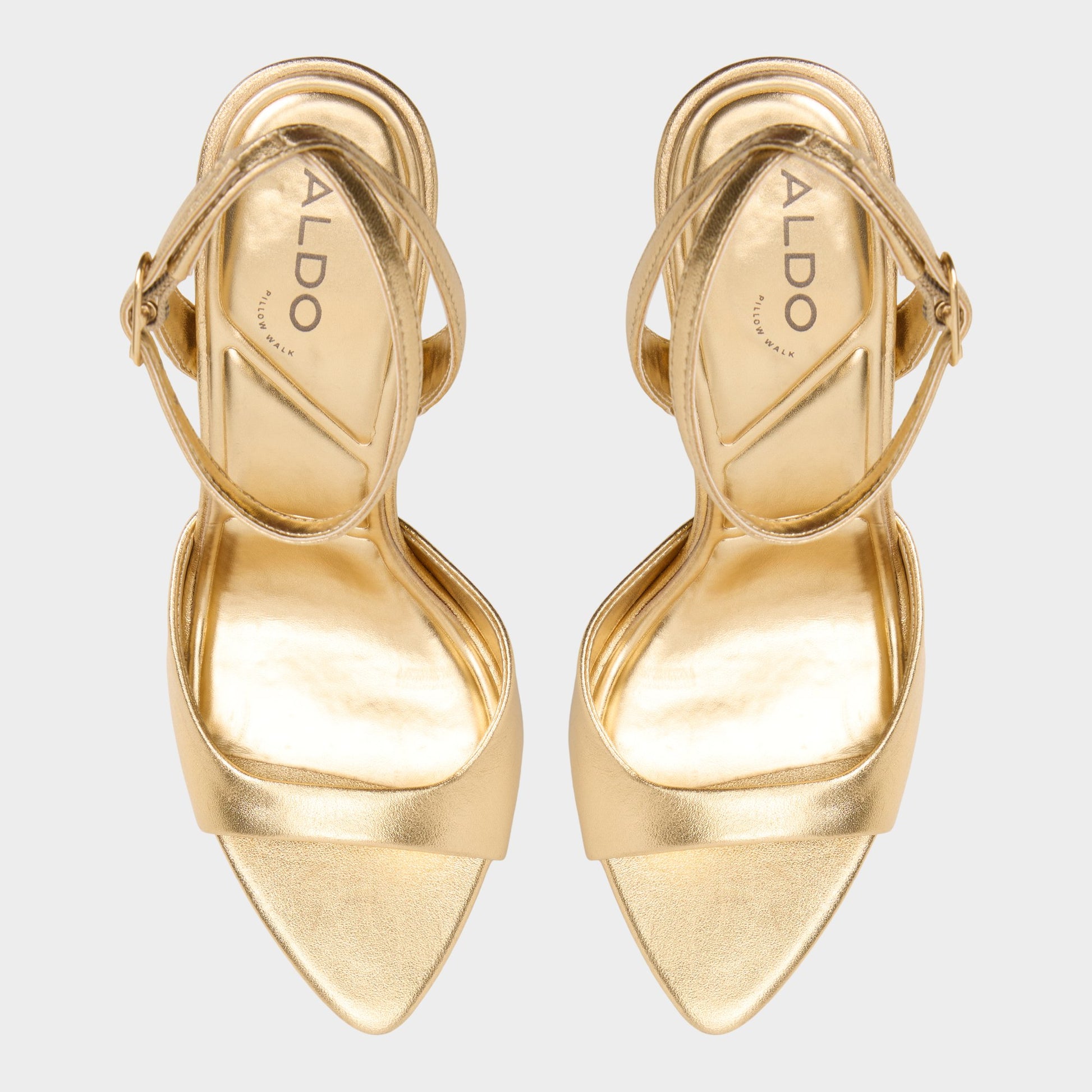 Top-down view of the Gold Forevermore Strappy heeled sandal